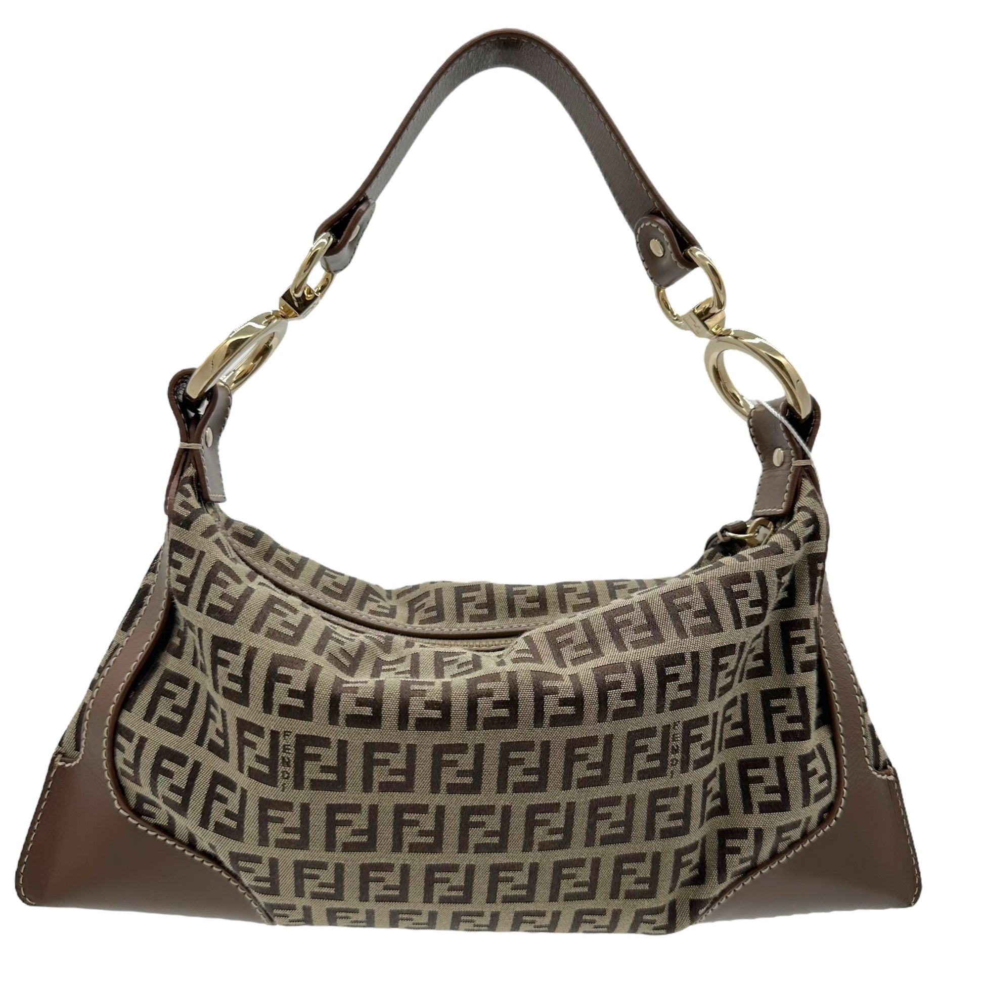 Fendi Brown Leather Trim Zucchino Monogram Shoulder Bag - Outfit Repeater