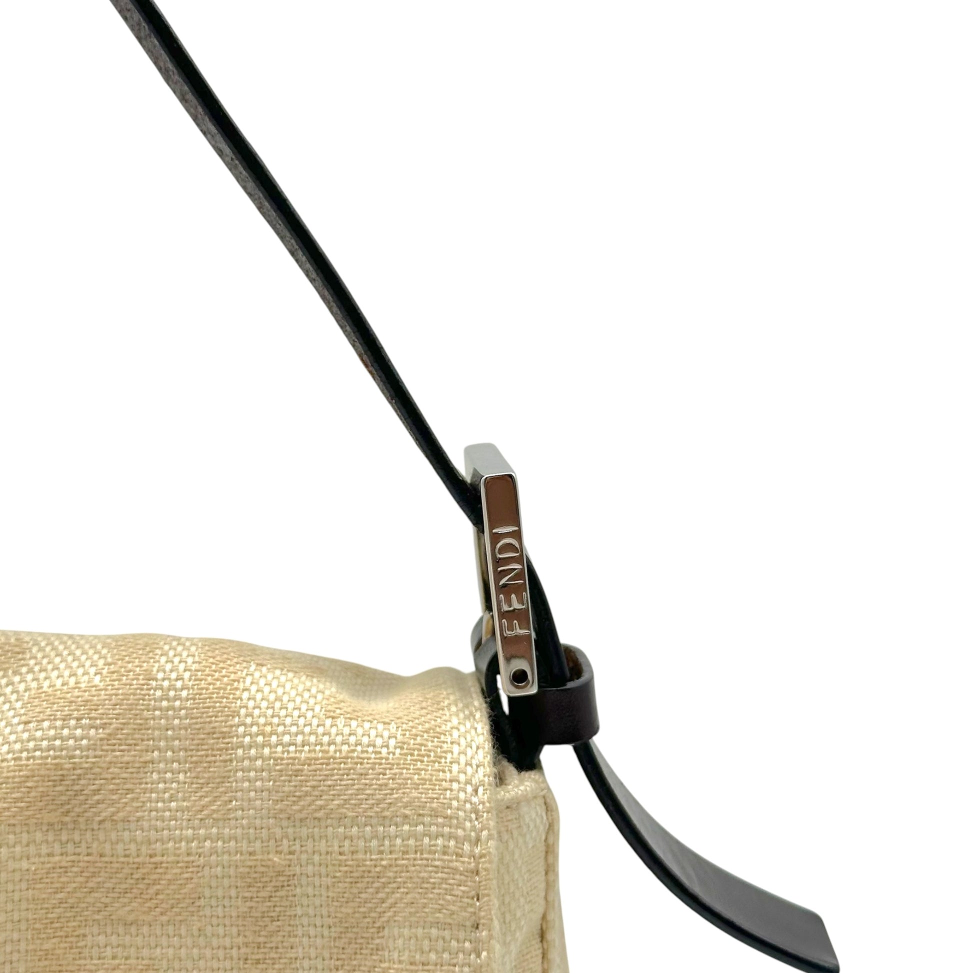 Fendi Baguette Bag Ivory Zucca Monogram Brown Leather