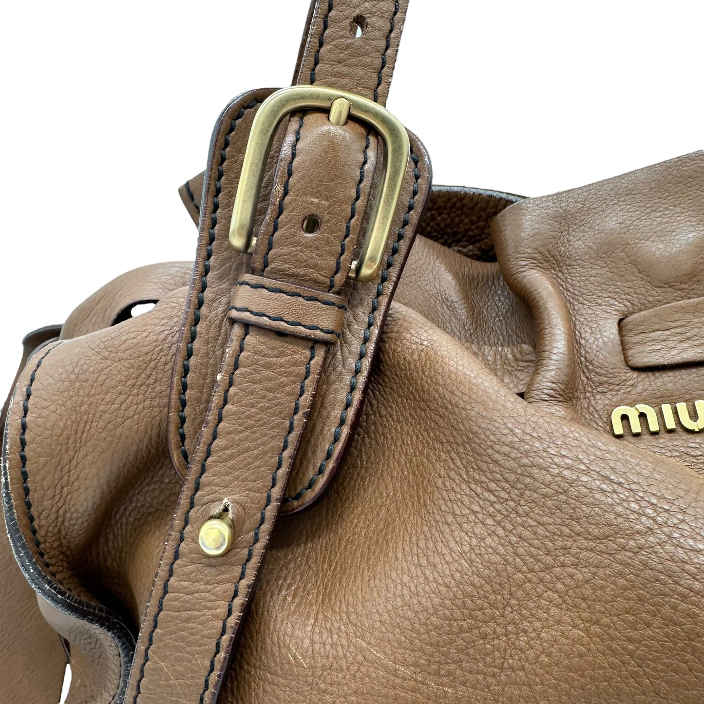 Miu Miu Brown Leather Side Tie Shoulder Bag - Outfit Repeater