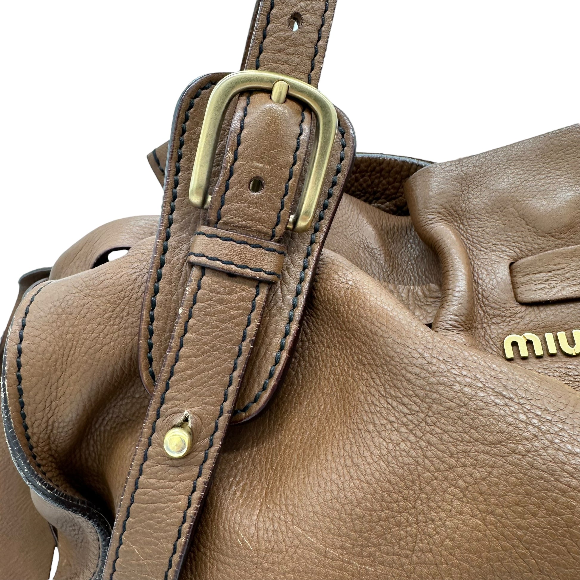 Miu Miu Brown Leather Side Tie Shoulder Bag - Outfit Repeater