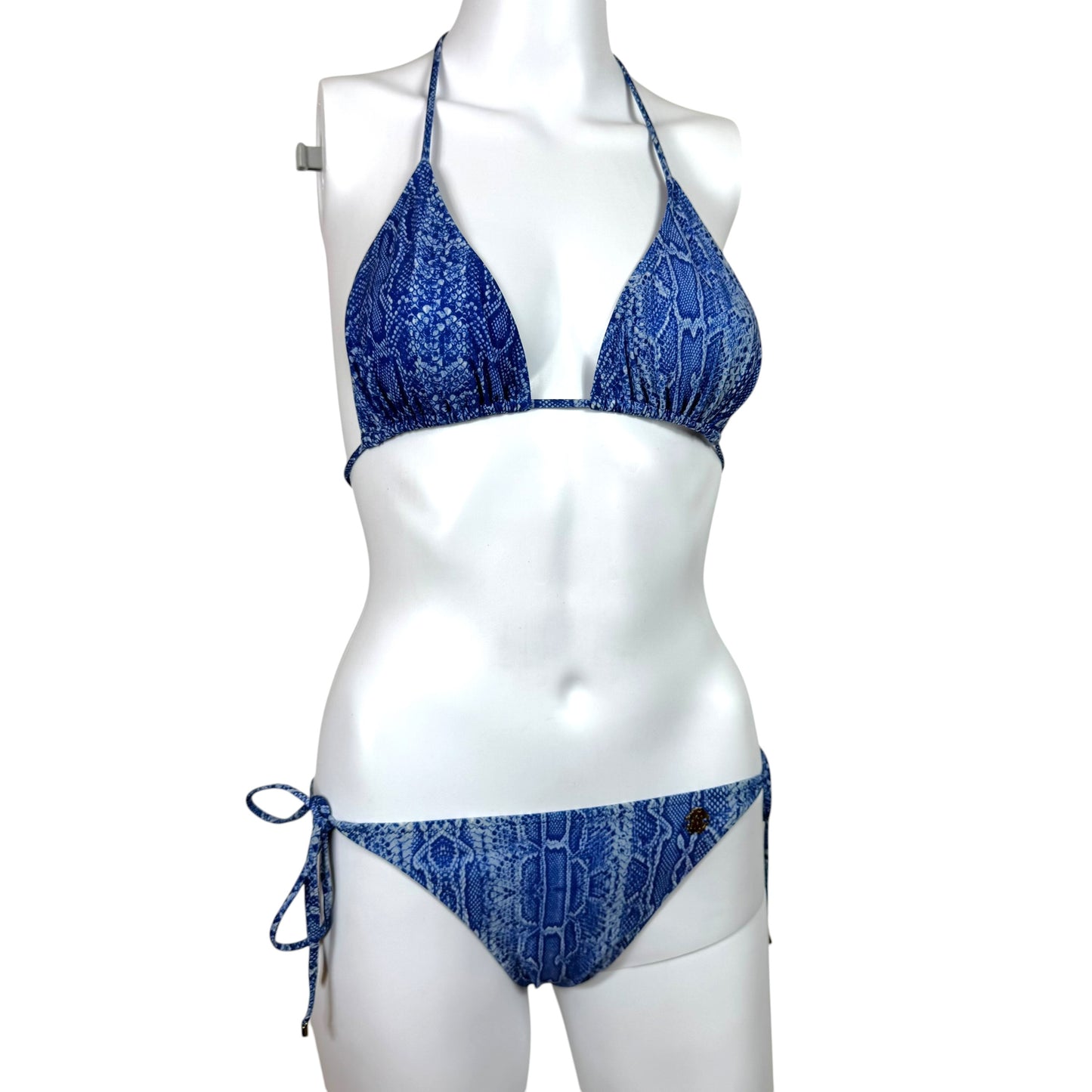 Roberto Cavalli Blue Python Print Bikini Set