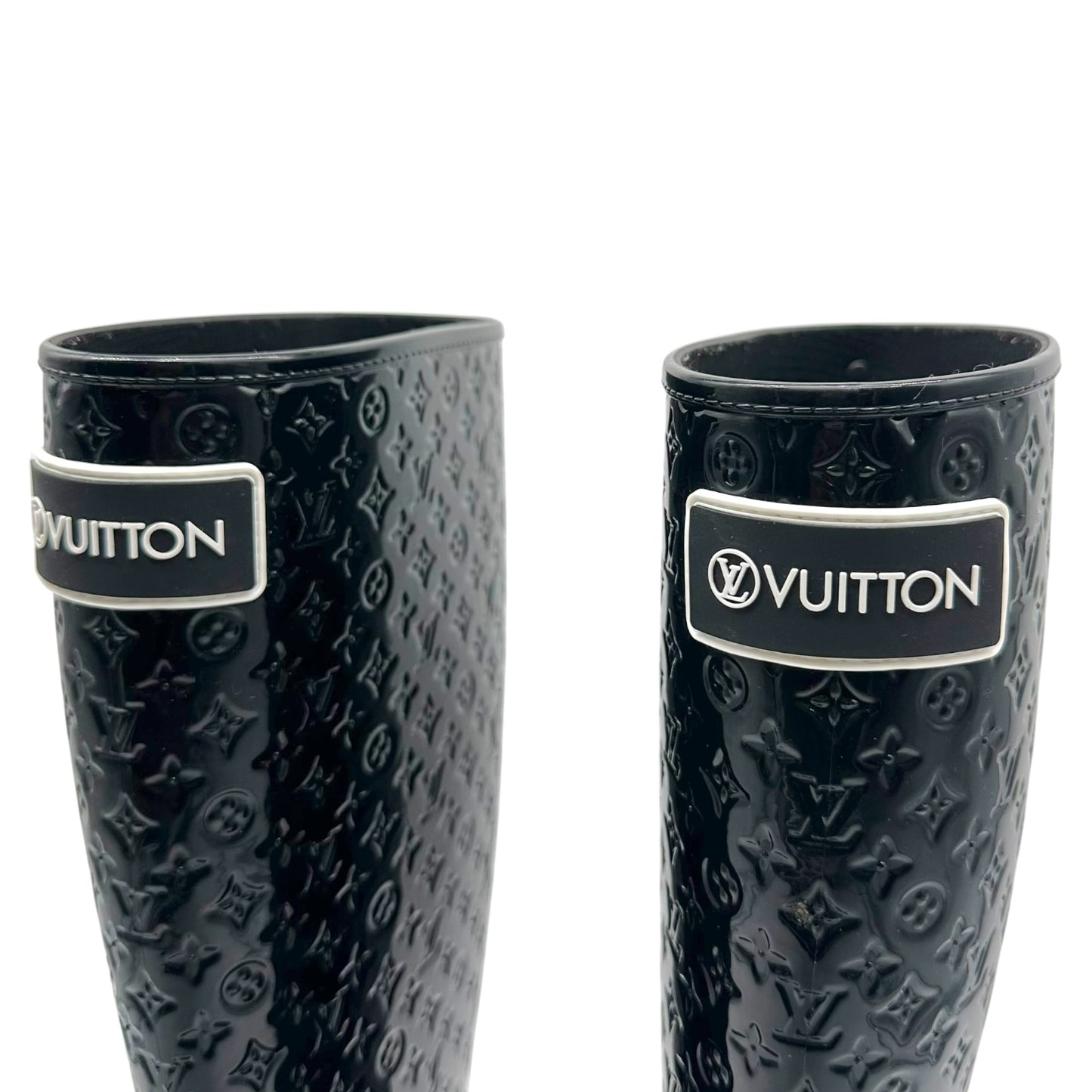 Louis Vuitton Black Shiny Rubber Embossed Monogram Rain Boots