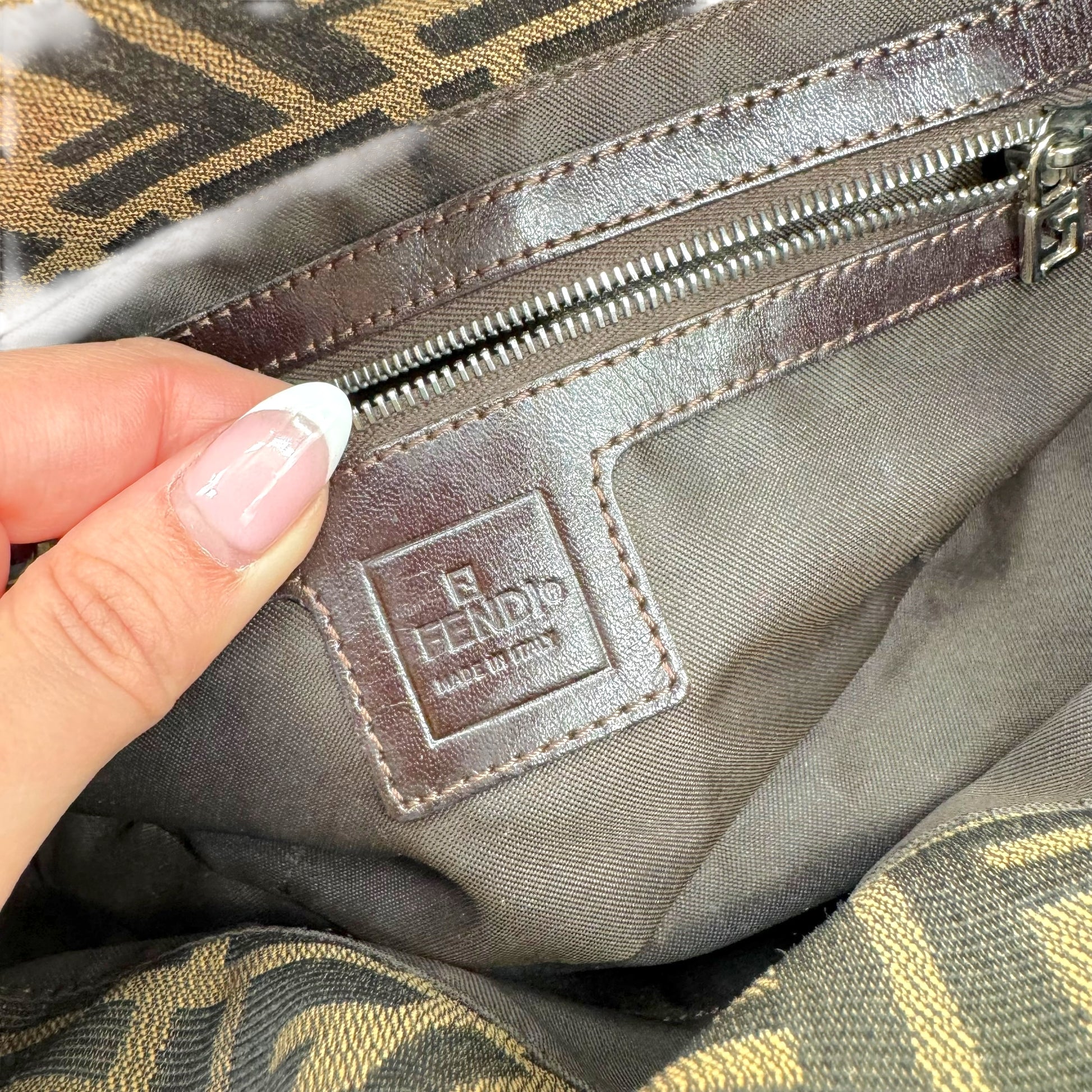 Fendi Brown Zucca Monogram Fold-Over Baguette Bag - Outfit Repeater