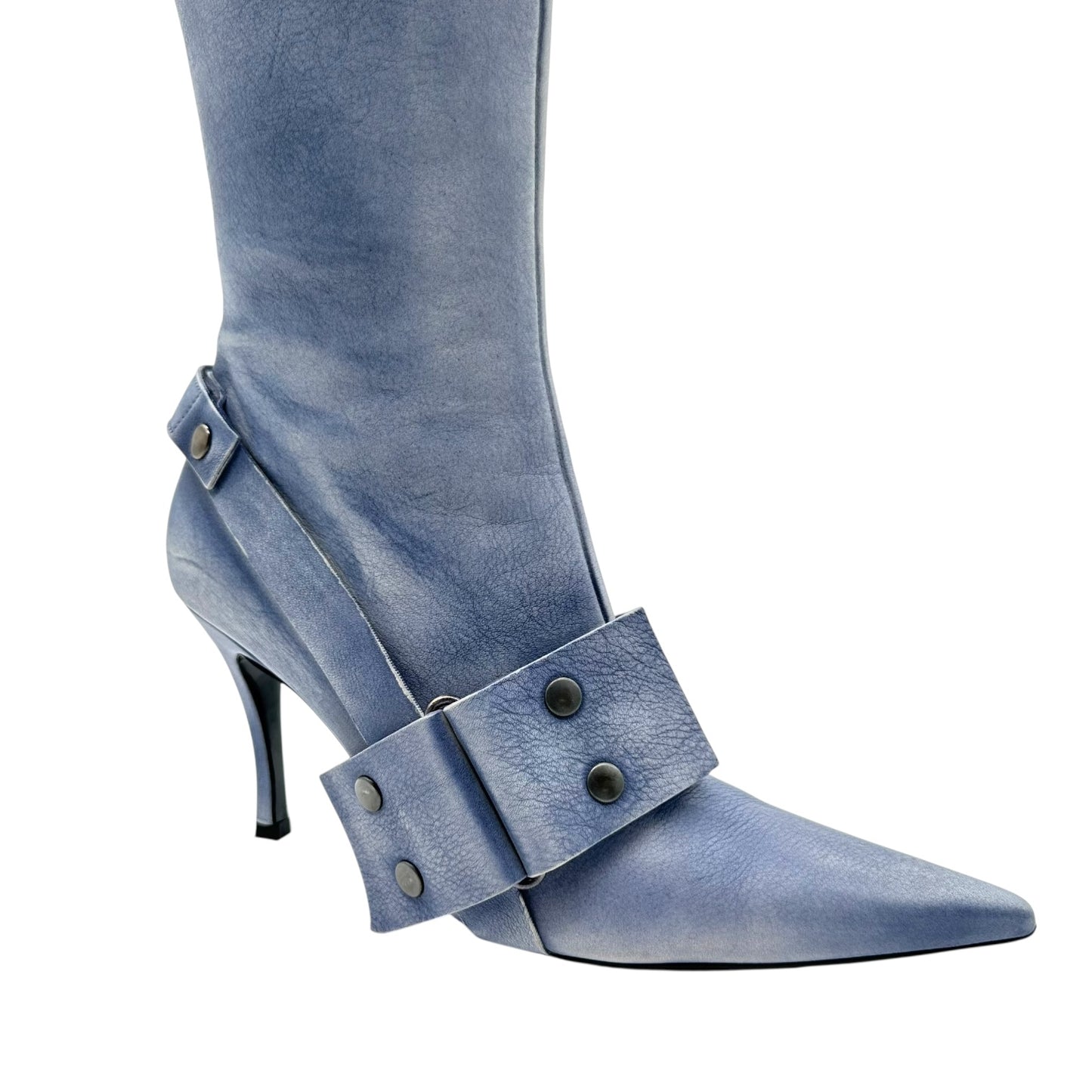 Diesel Light Blue 'Distressed' Pointed Toe Heeled Boots (Current)