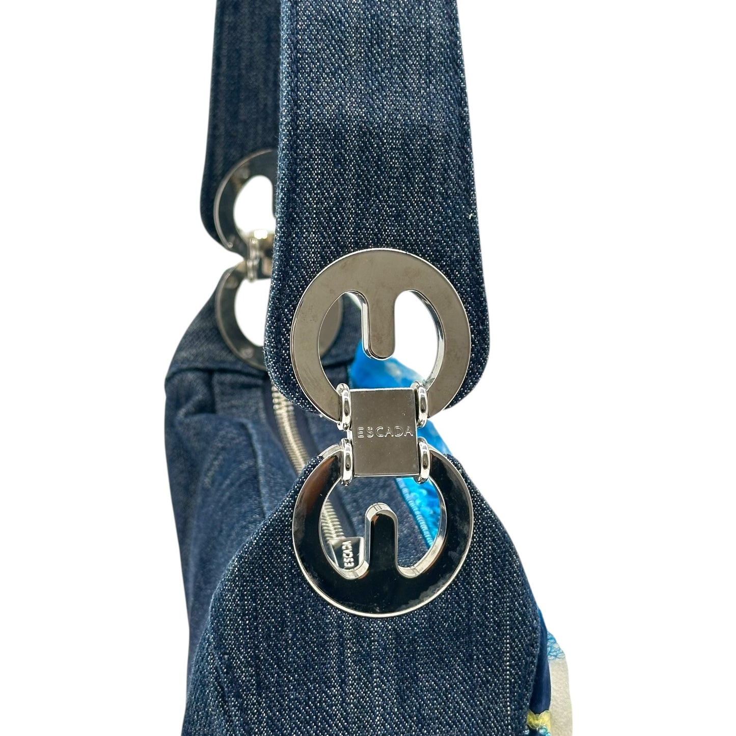 Escada Multicolor Floral Sequin Beaded Denim Mini Bag