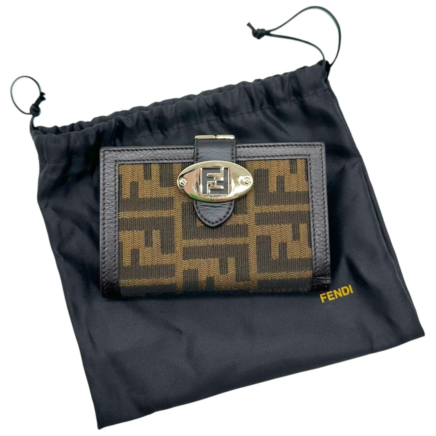 Fendi Brown Zucca Monogram Kisslock Wallet
