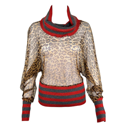 D&G Dolce & Gabbana Striped & Leopard Print Mesh Off Shoulder Top