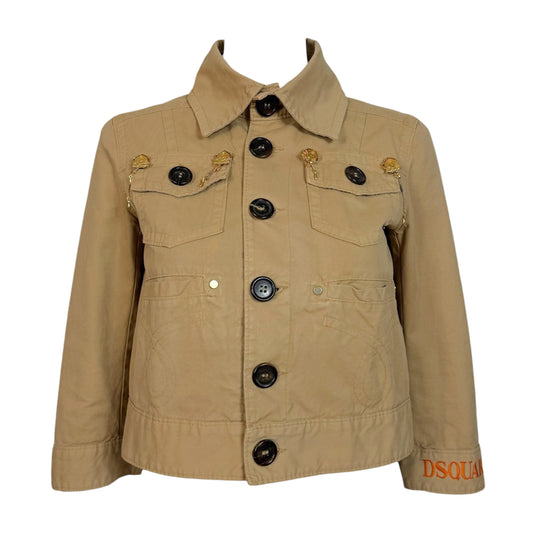 Dsquared2 Tan Cropped 3/4 Sleeve Jacket with Embroidery