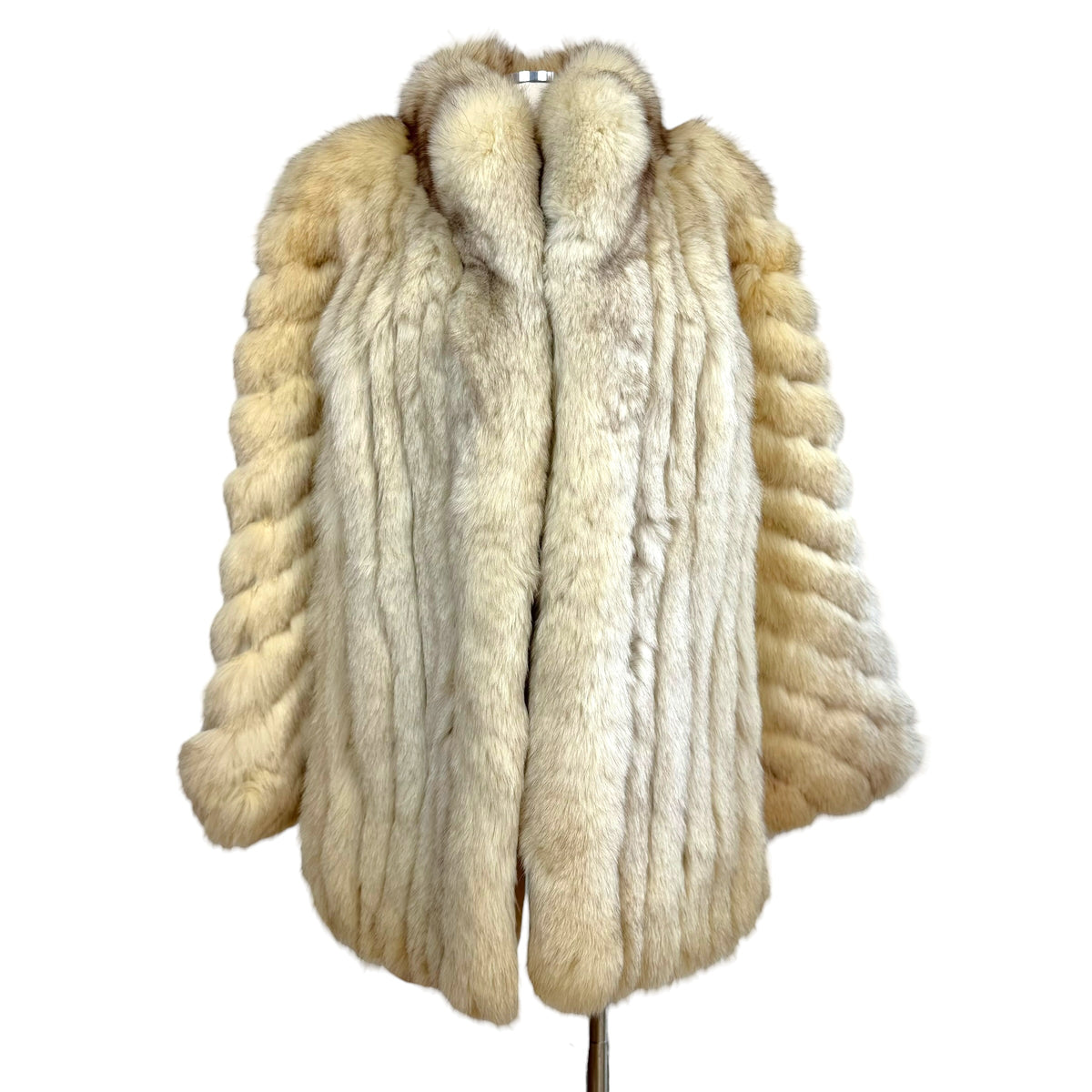 Malvoisic White Striped Fox Fur Coat 1990s Vintage