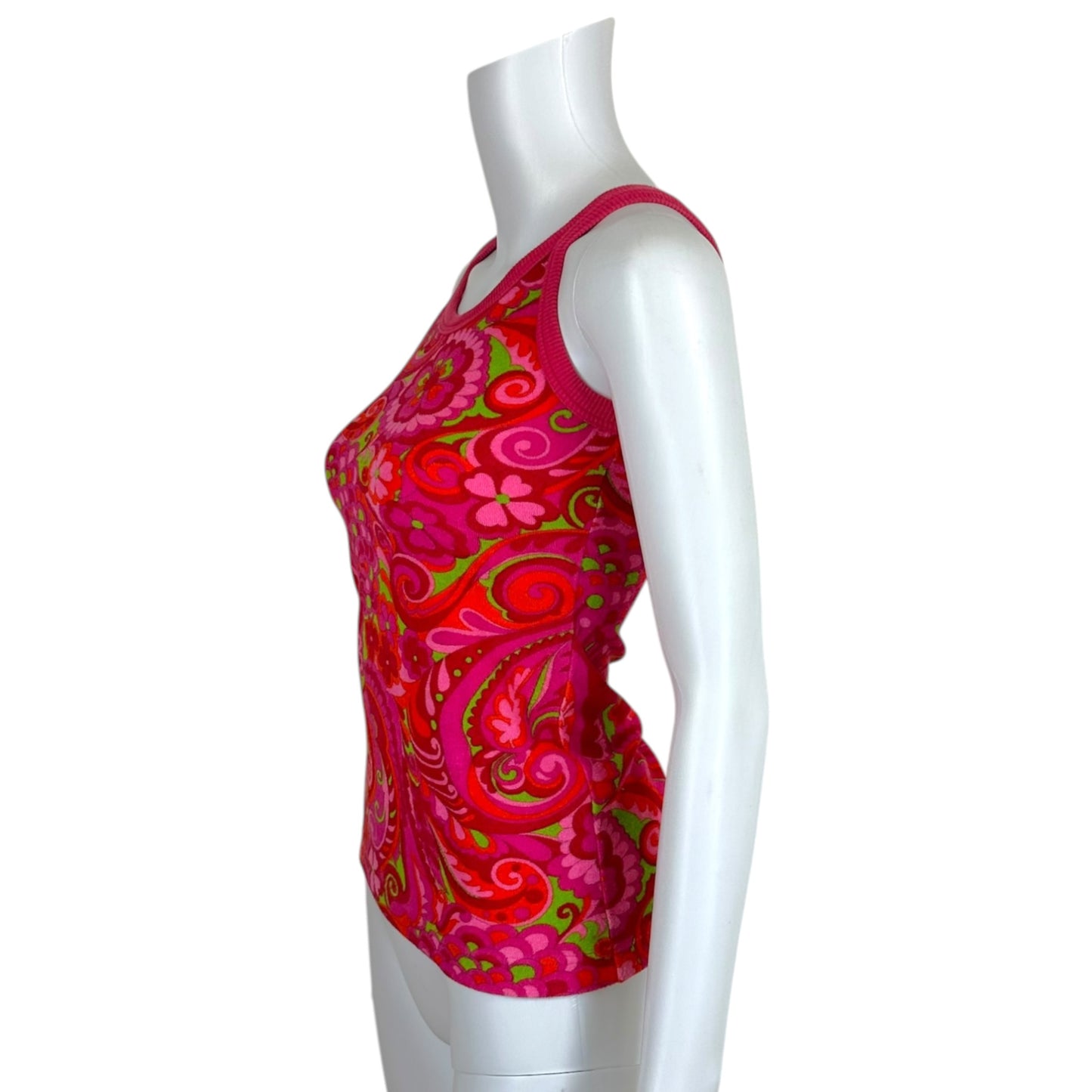 Dolce & Gabbana Bright Pink & Green Floral Print Terrycloth Tank