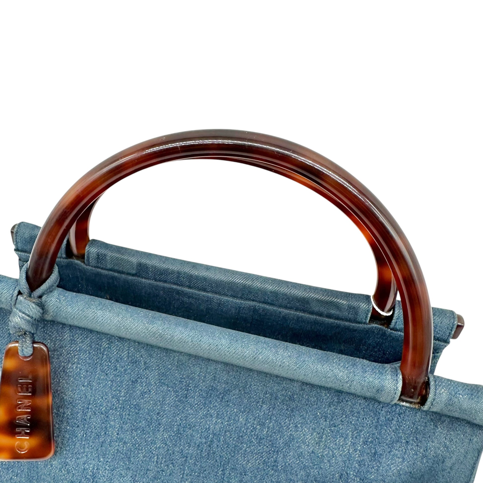 Chanel Blue Denim Tortoise Frame Handbag 1990s Vintage
