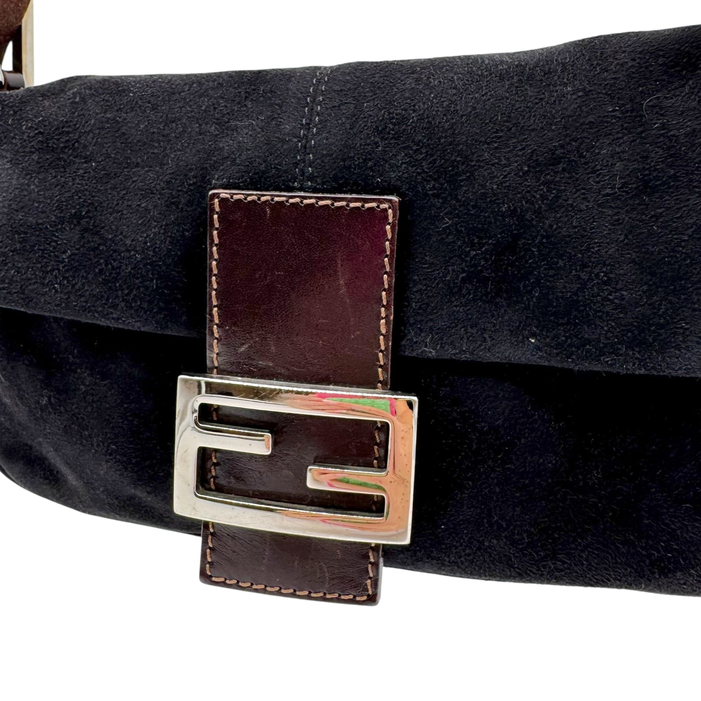 Fendi Black Suede & Brown Leather Baguette Bag - Outfit Repeater