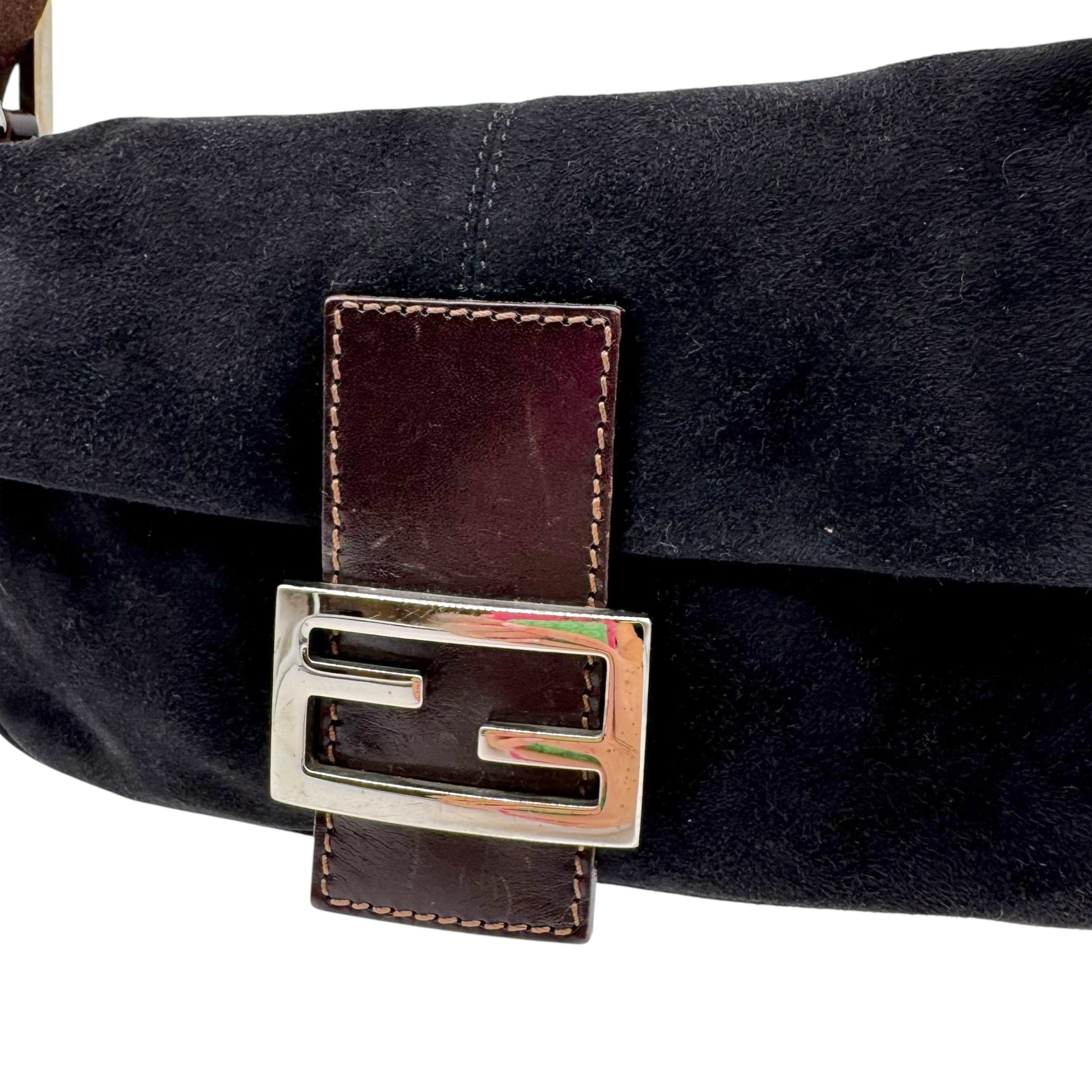 Fendi Black Suede & Brown Leather Baguette Bag - Outfit Repeater