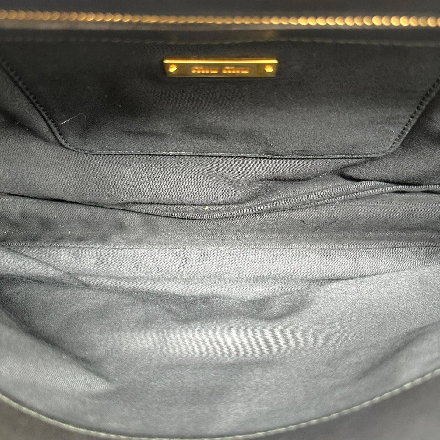 Miu Miu Black Leather Large Clutch Bag with Gold Hardware