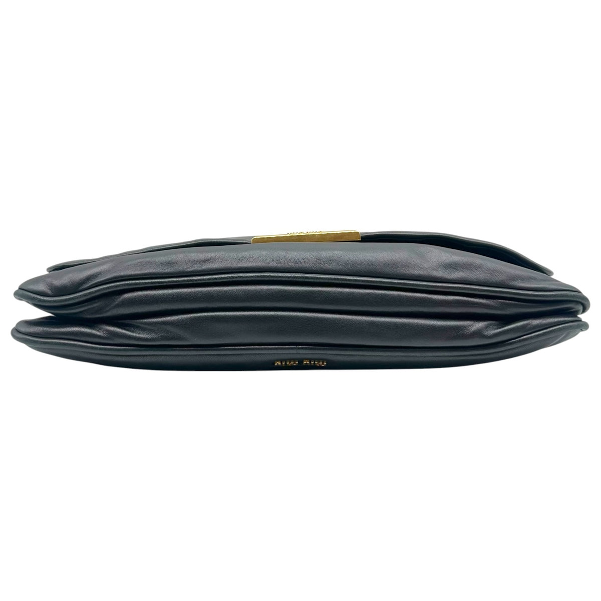 Miu Miu Black Leather Large Clutch Bag with Gold Hardware