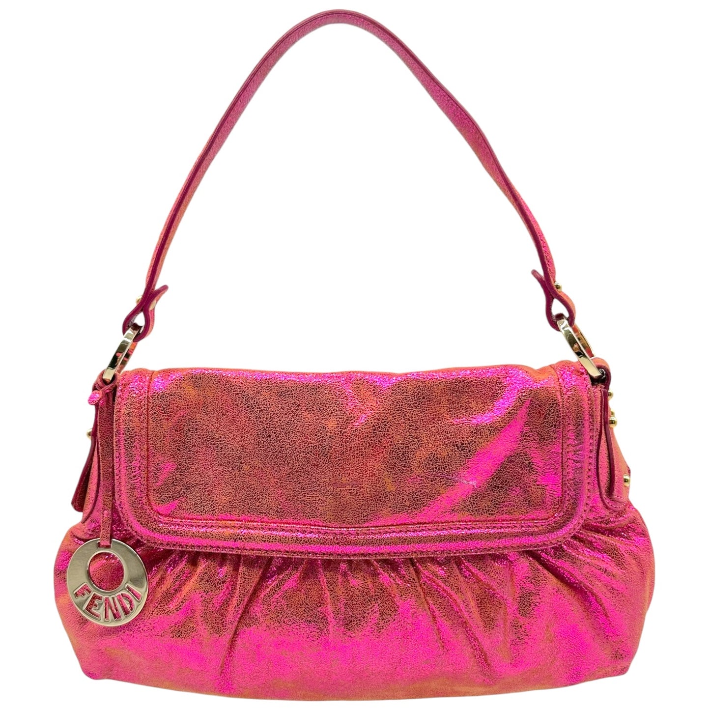 Fendi Metallic Hot Pink Suede Small Chef Shoulder Bag RARE
