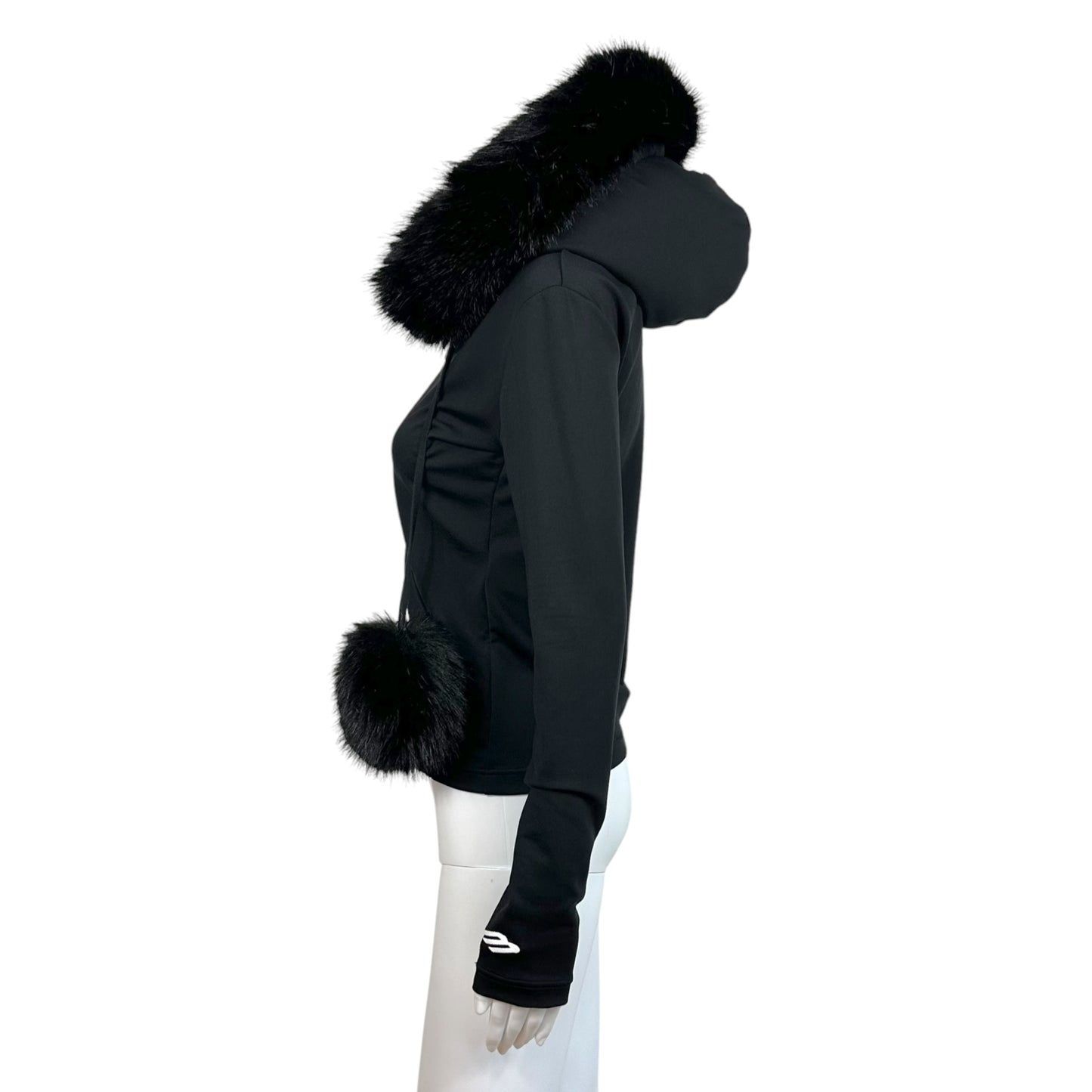 Balenciaga 2025 Black Faux Fur Pom-Pom Track Jacket