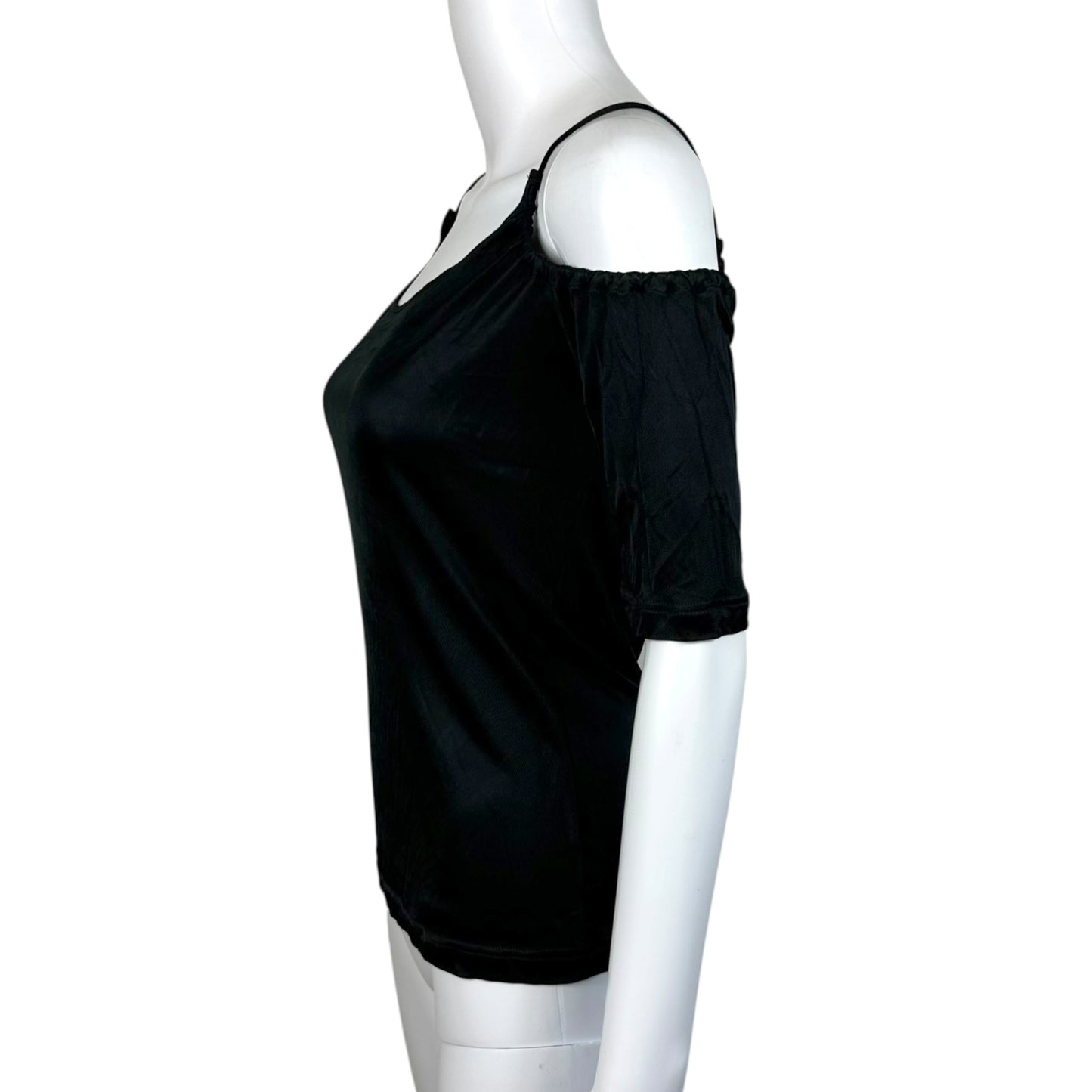 Givenchy Black Cold Shoulder Tie Strap 1/2 Sleeve Blouse