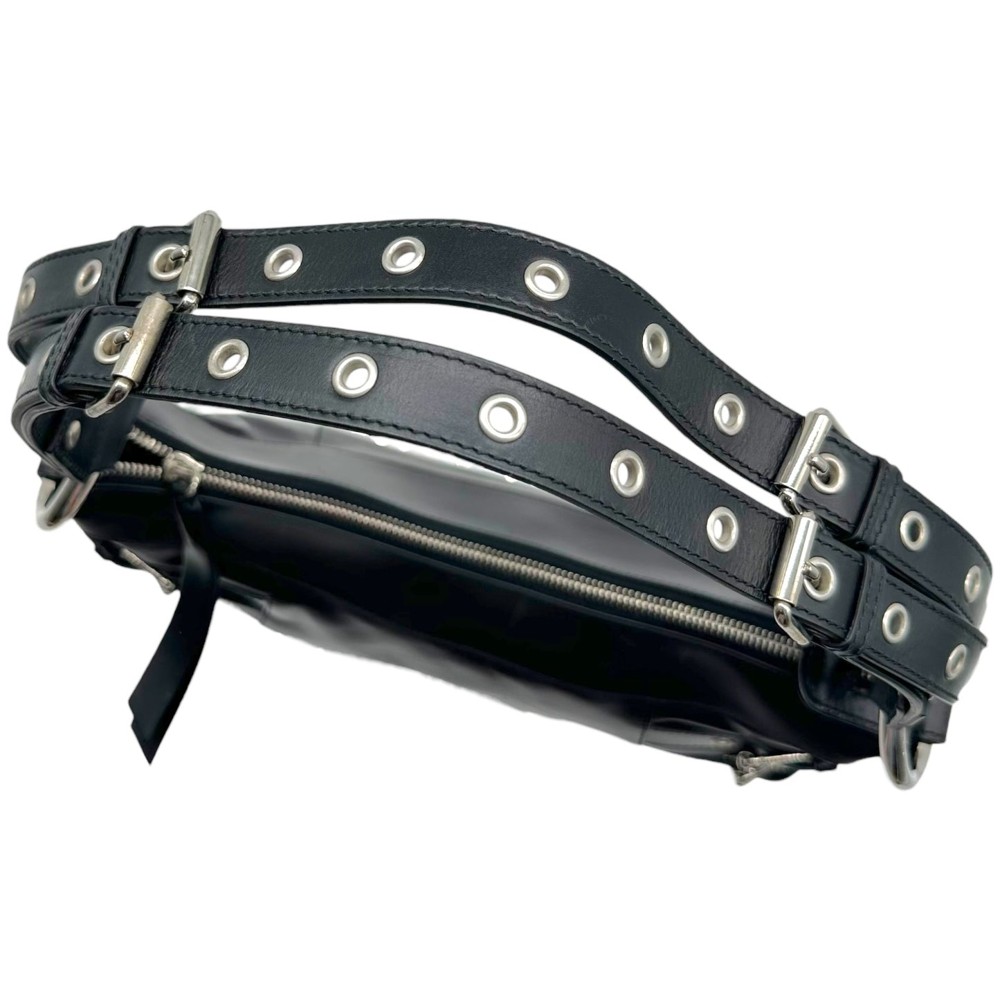 Dolce & Gabbana Black Leather Buckle & Rivet Embellished Shoulder Bag