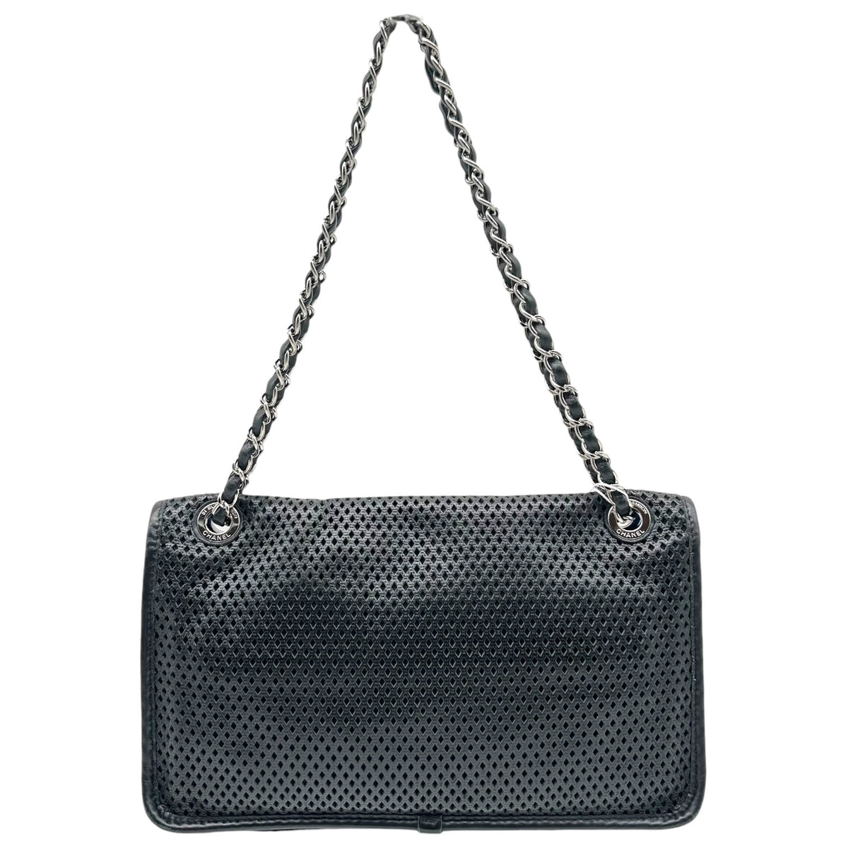 Chanel Black Perforated Leather Medium Flap Shoulder Bag