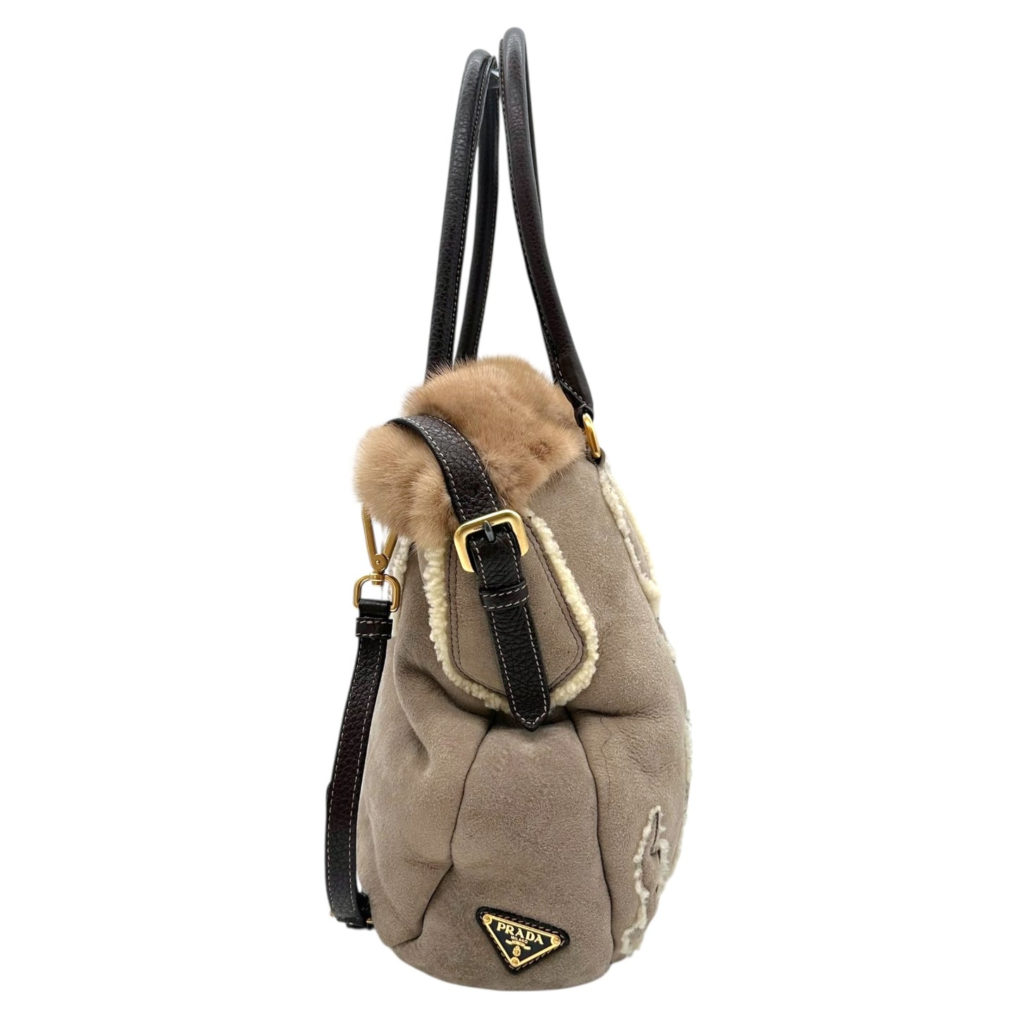 Prada Mink & Shearling 2-Way Embroidered Tote Bag