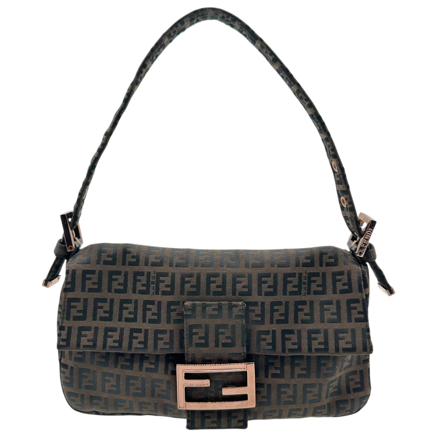 Fendi Black & Brown Zucchino Baguette Bag