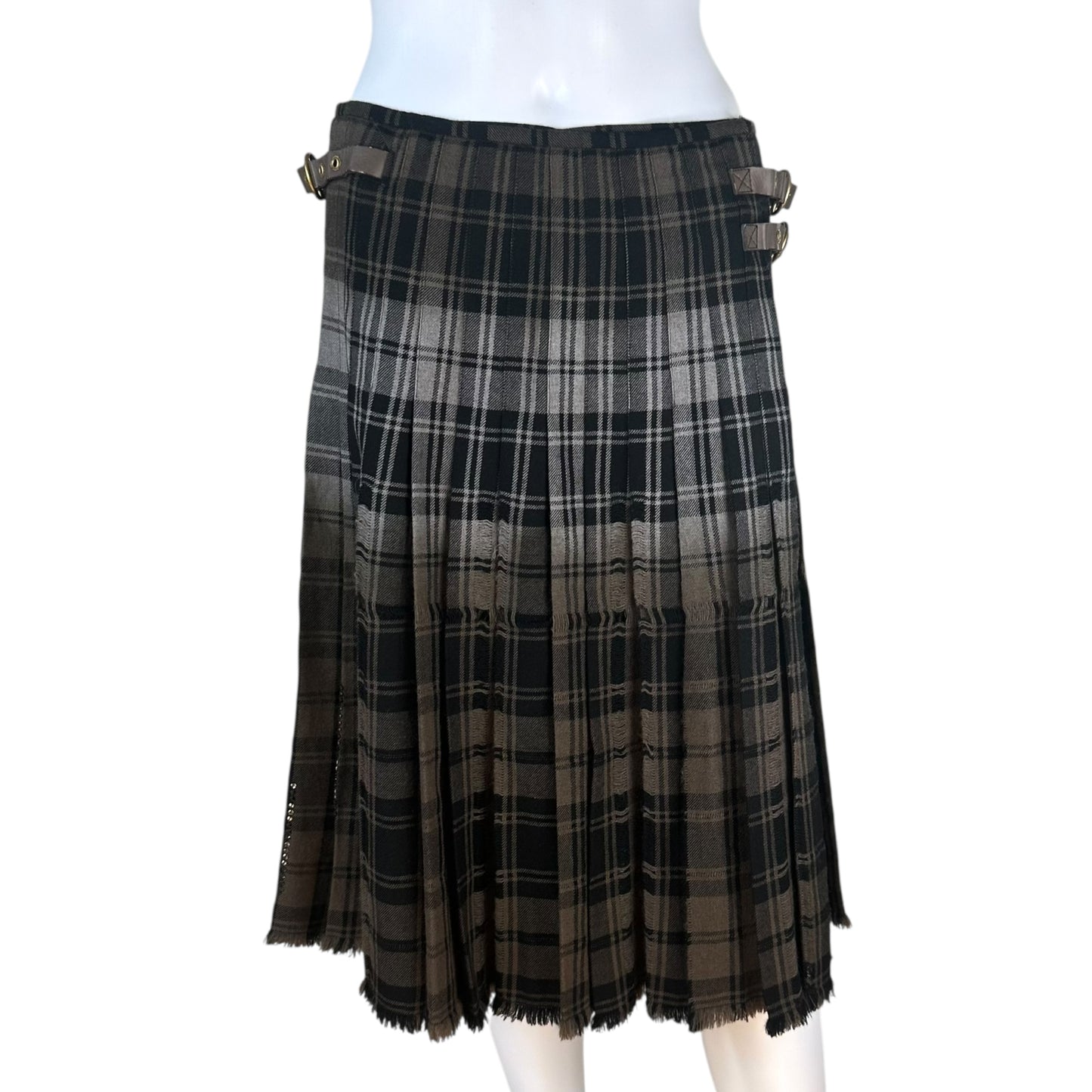 Bottega Veneta Rhinestone Embellished Plaid Pleated Midi Skirt