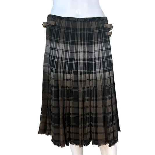 Bottega Veneta Rhinestone Embellished Plaid Pleated Midi Skirt