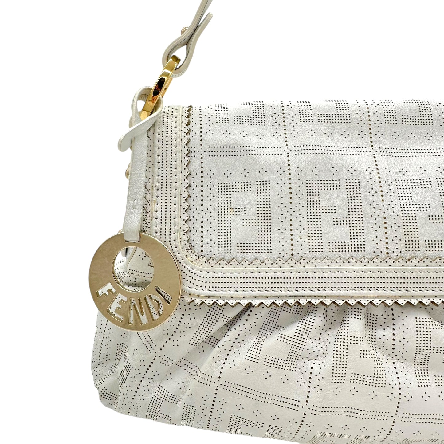 Fendi White Leather Zucca Embossed Chef Bag - Outfit Repeater