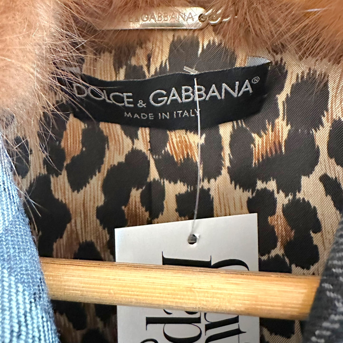 Dolce & Gabbana Wool Black & White Plaid Jacket w/ Fur Collar