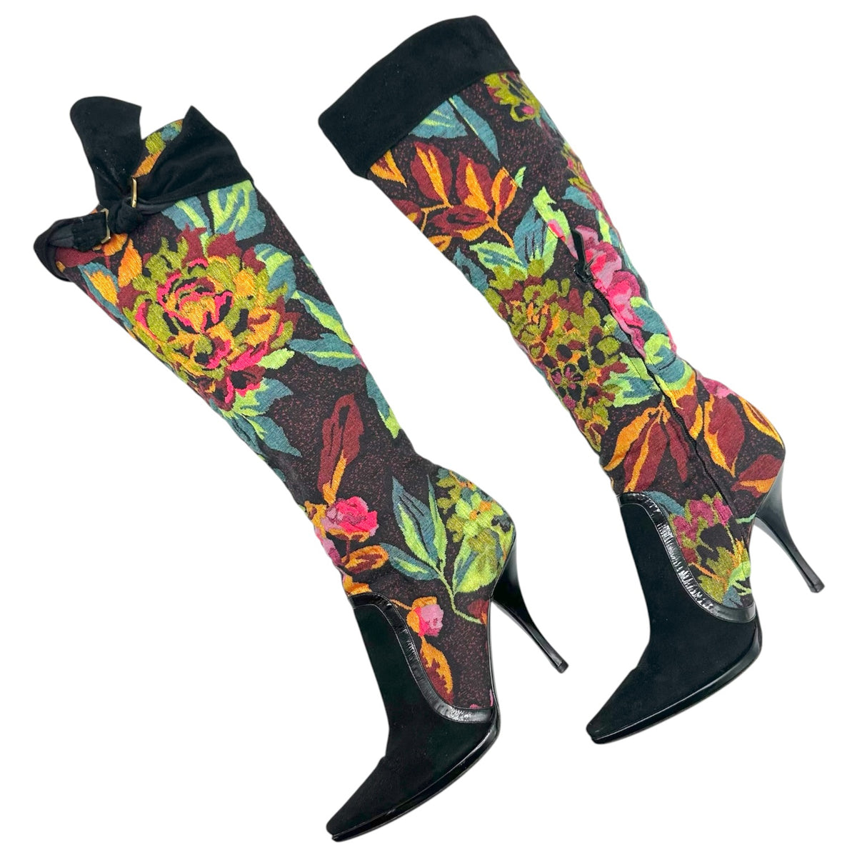 Casadei Floral Black Suede Heeled Boots