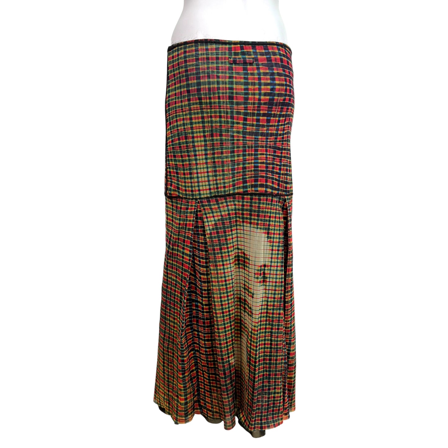 Jean Paul Gaultier Multicolor Plaid Face Print Mesh Maxi Skirt