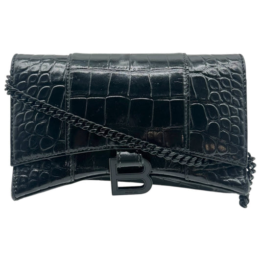 Balenciaga Black Croc Embossed Leather Hourglass Bag