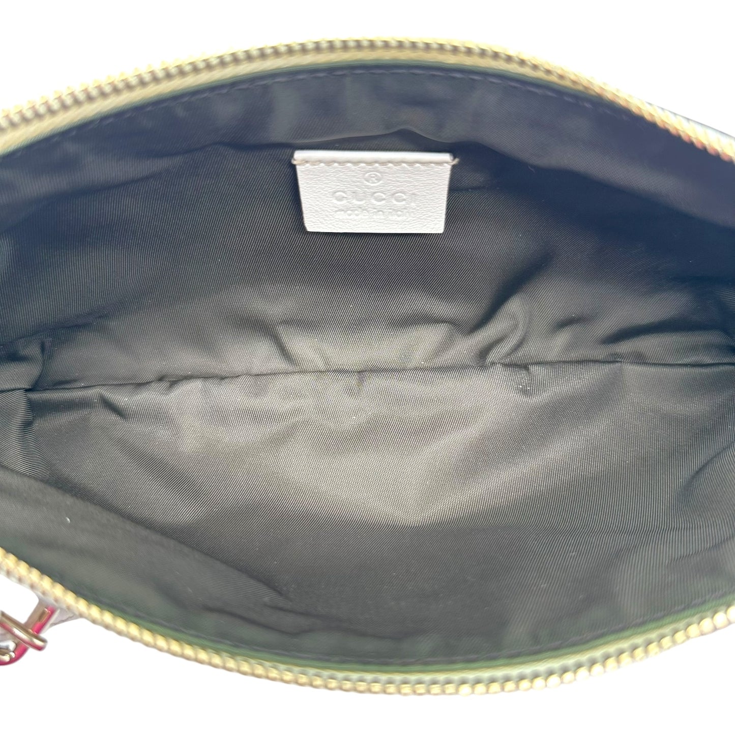 Gucci Tan Monogram & White Leather Trim Pochette Bag