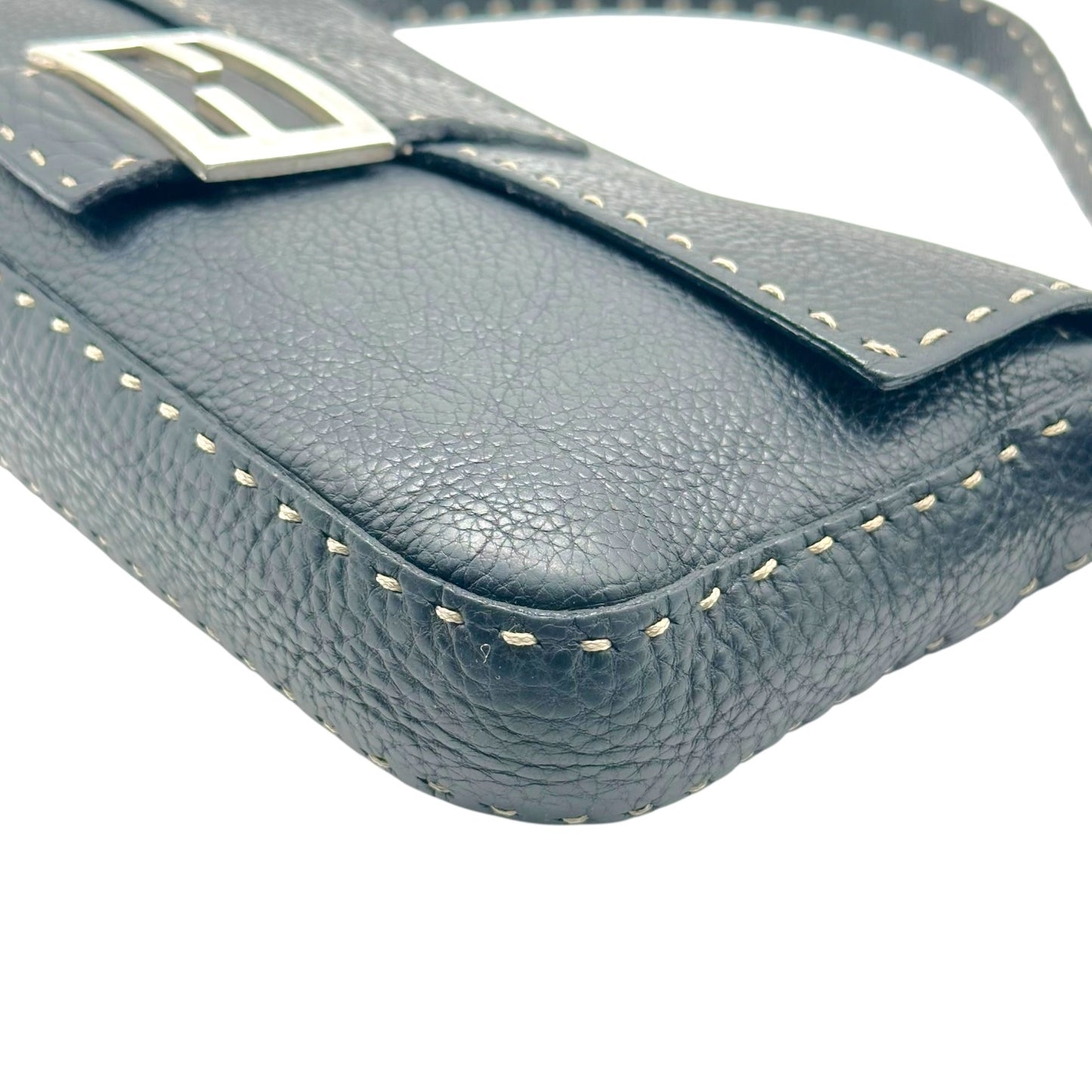 Fendi Selleria Black Leather Contrast Stitch Baguette Bag