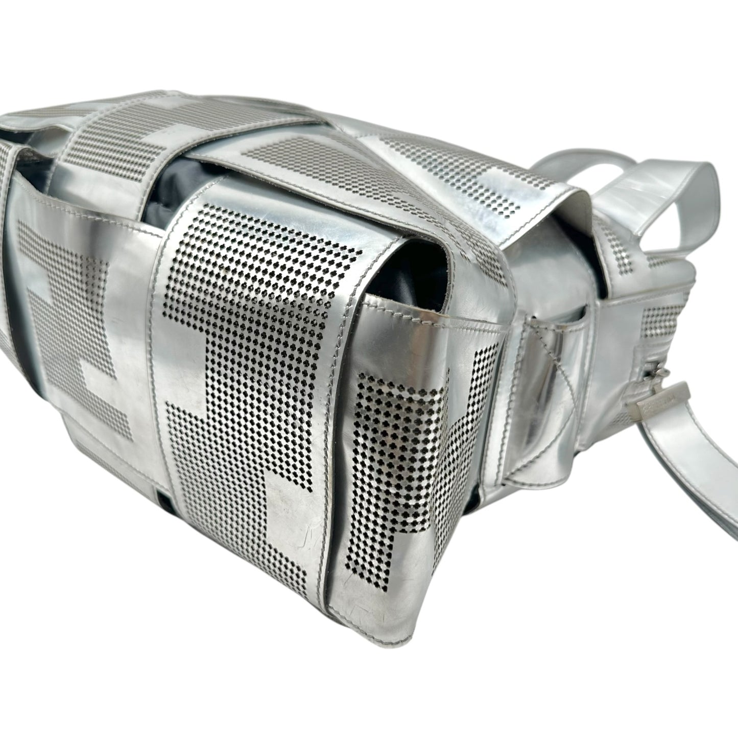 Fendi Silver Perforated Leather Shoulder Bag