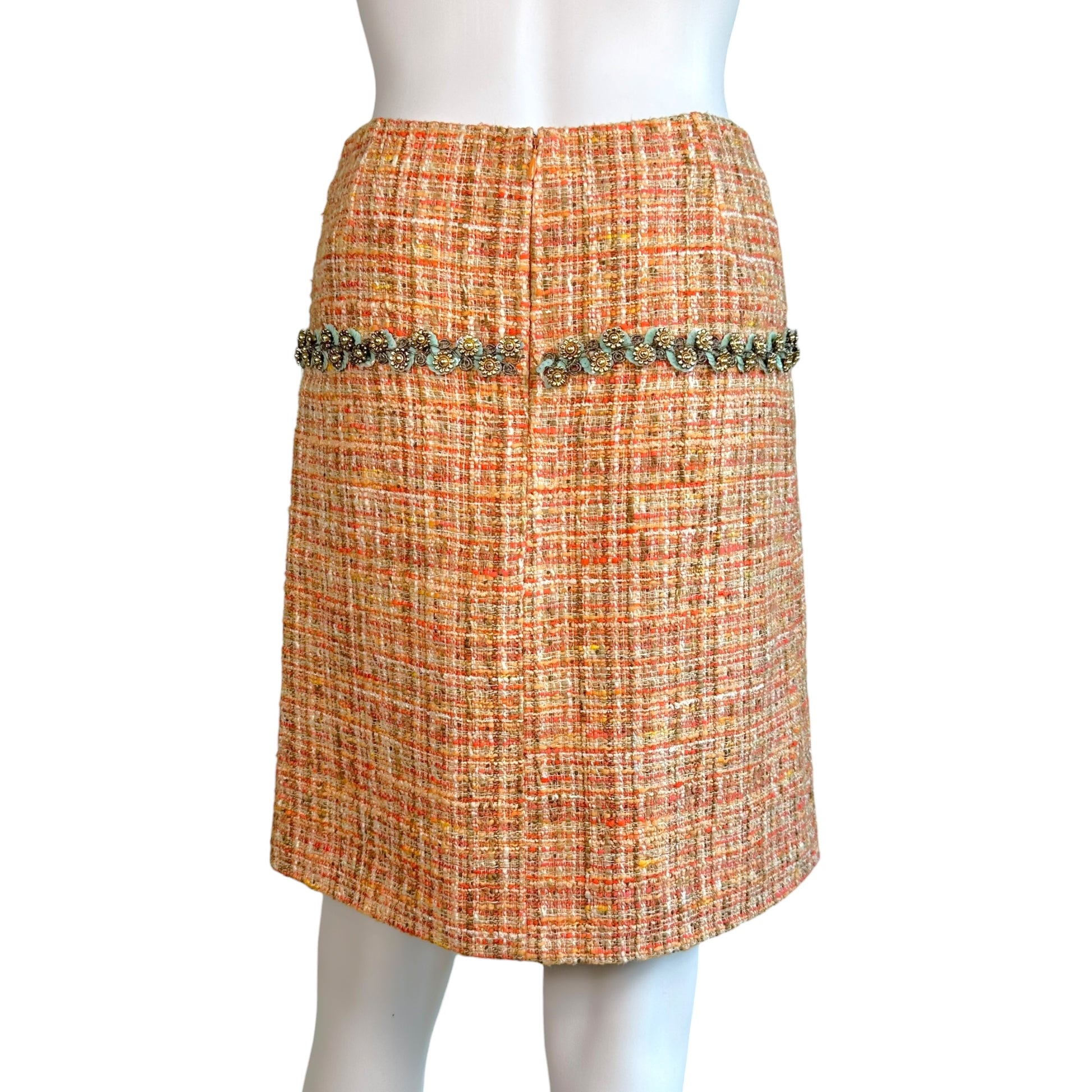 Dolce & Gabbana Orange Tweed Sparkle Midi Skirt