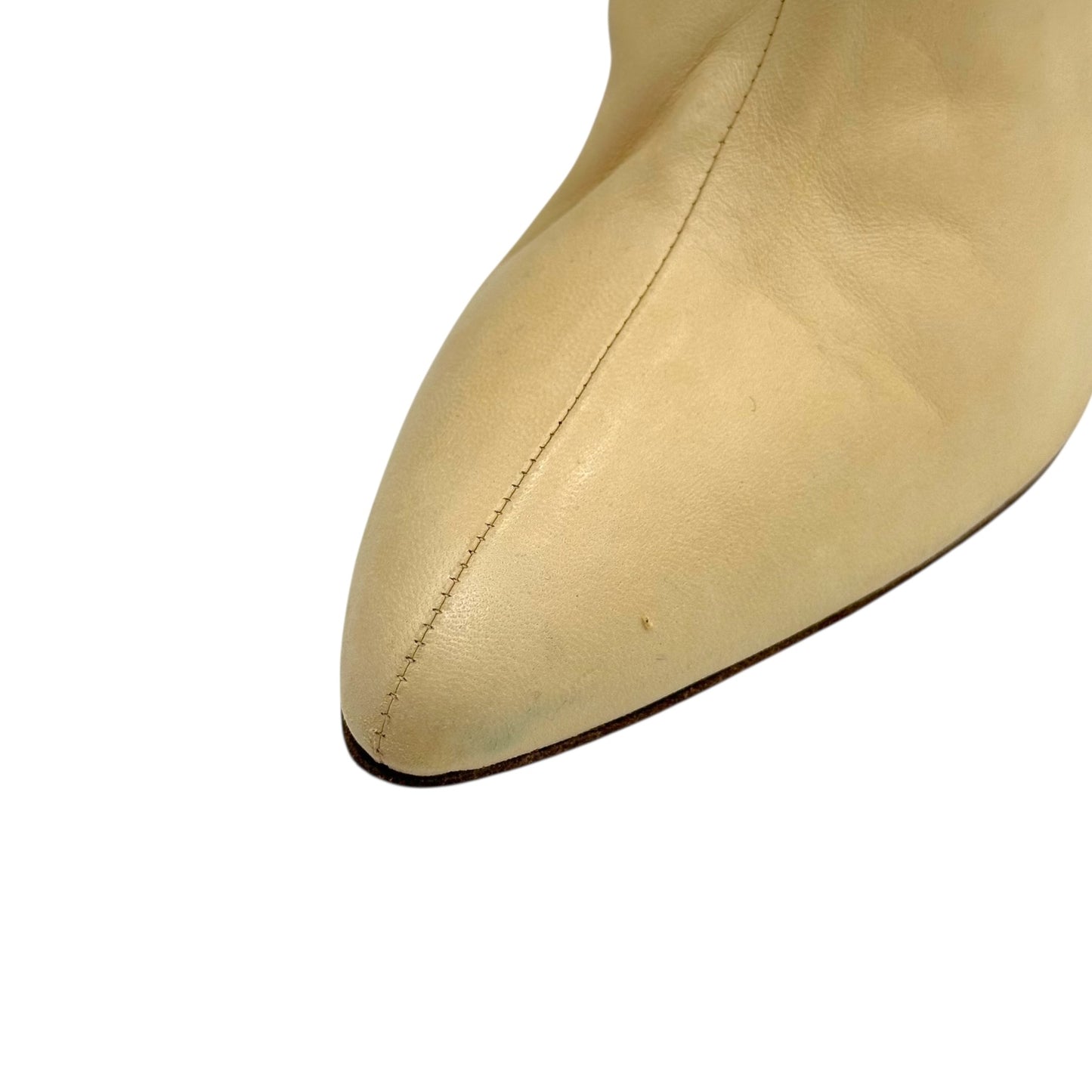 Brian Atwood Beige Leather Fringe Trim Heeled Boots