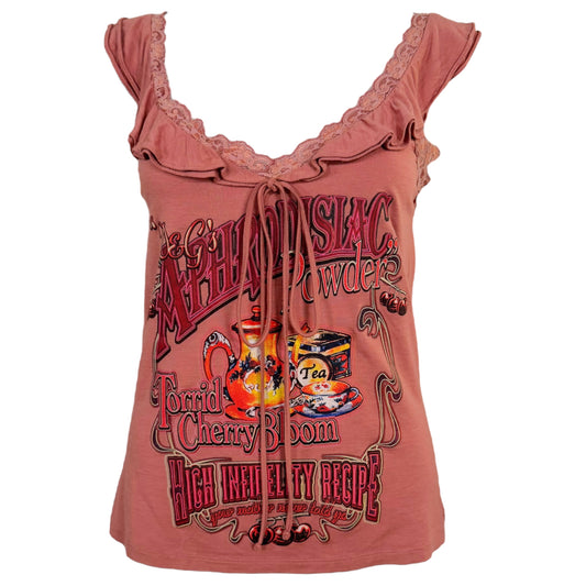 D&G Dolce & Gabbana 'Tea' Pink Graphic & Lace Tank Top - Outfit Repeater