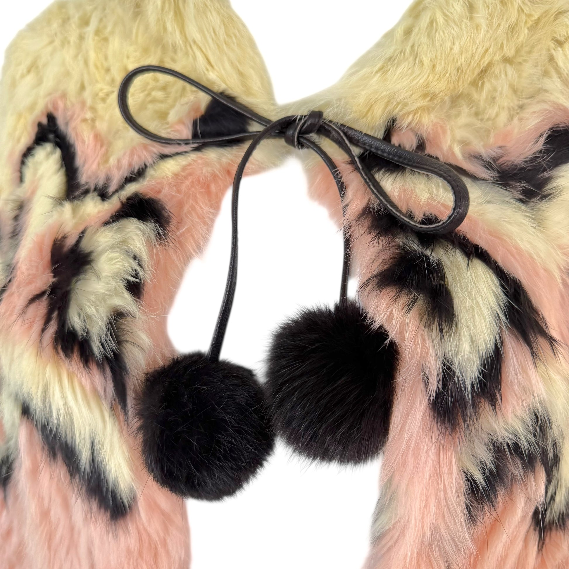 Vintage Chuchu Butter Yellow & Pink Patterned Rabbit Fur Poncho - Outfit Repeater