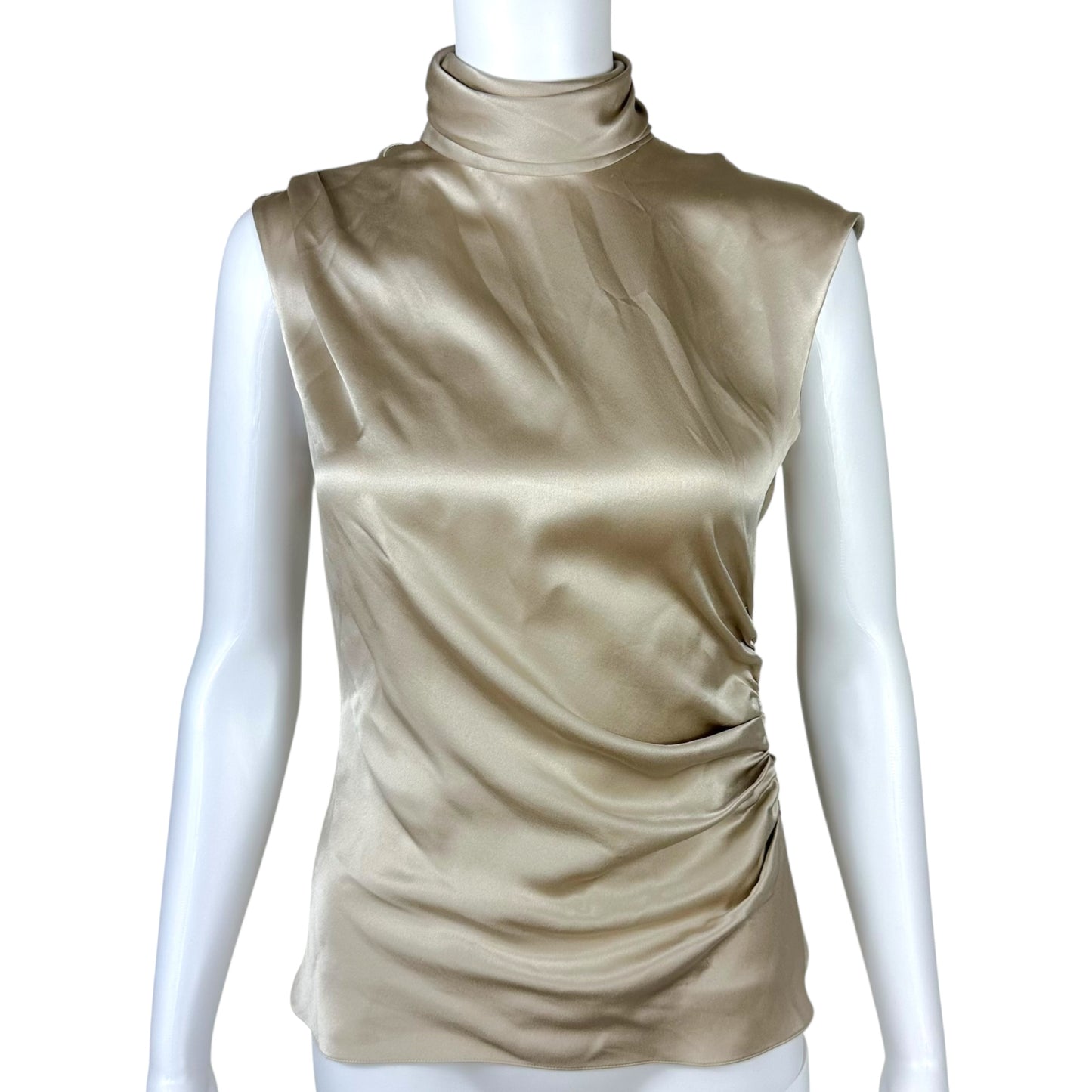 Ralph Lauren Black Label Champagne Silk High Neck Blouse