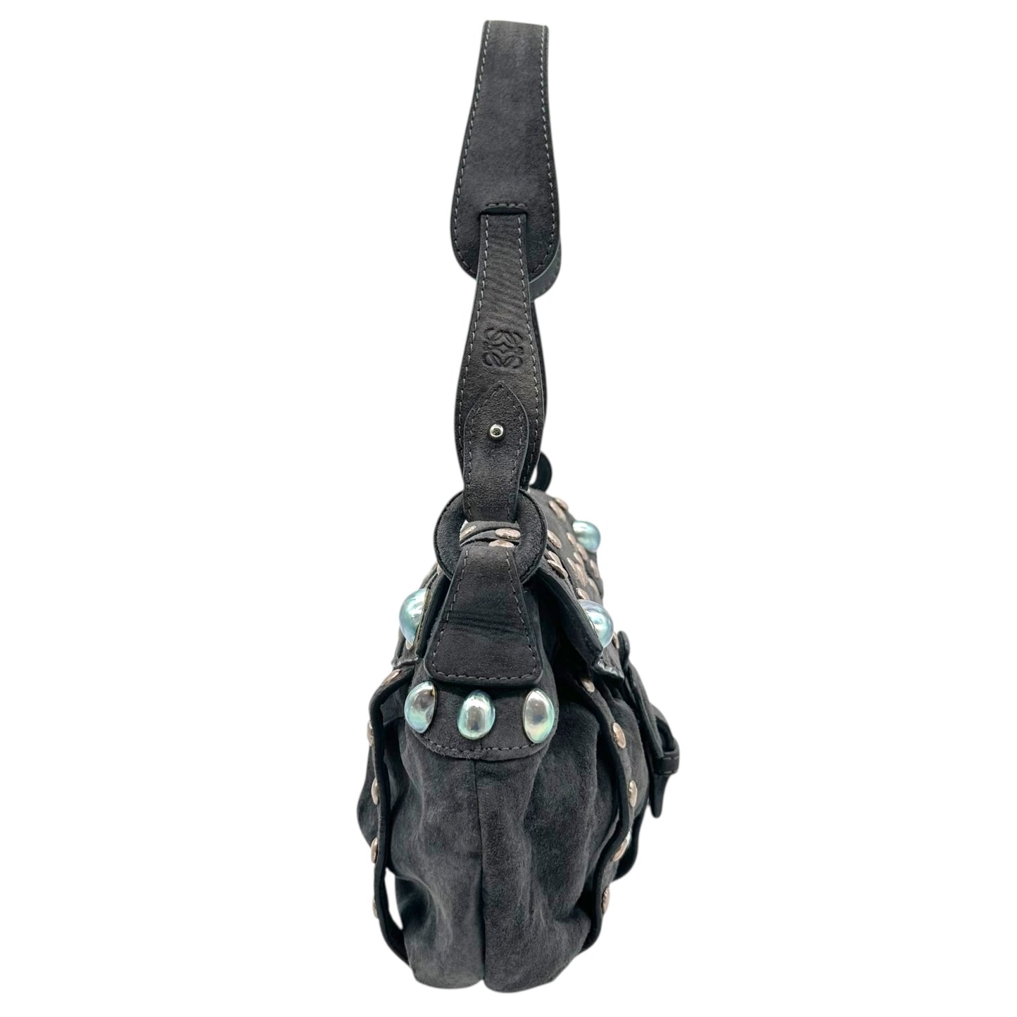 Loewe Gray Suede Pearl Studded Shoulder Bag