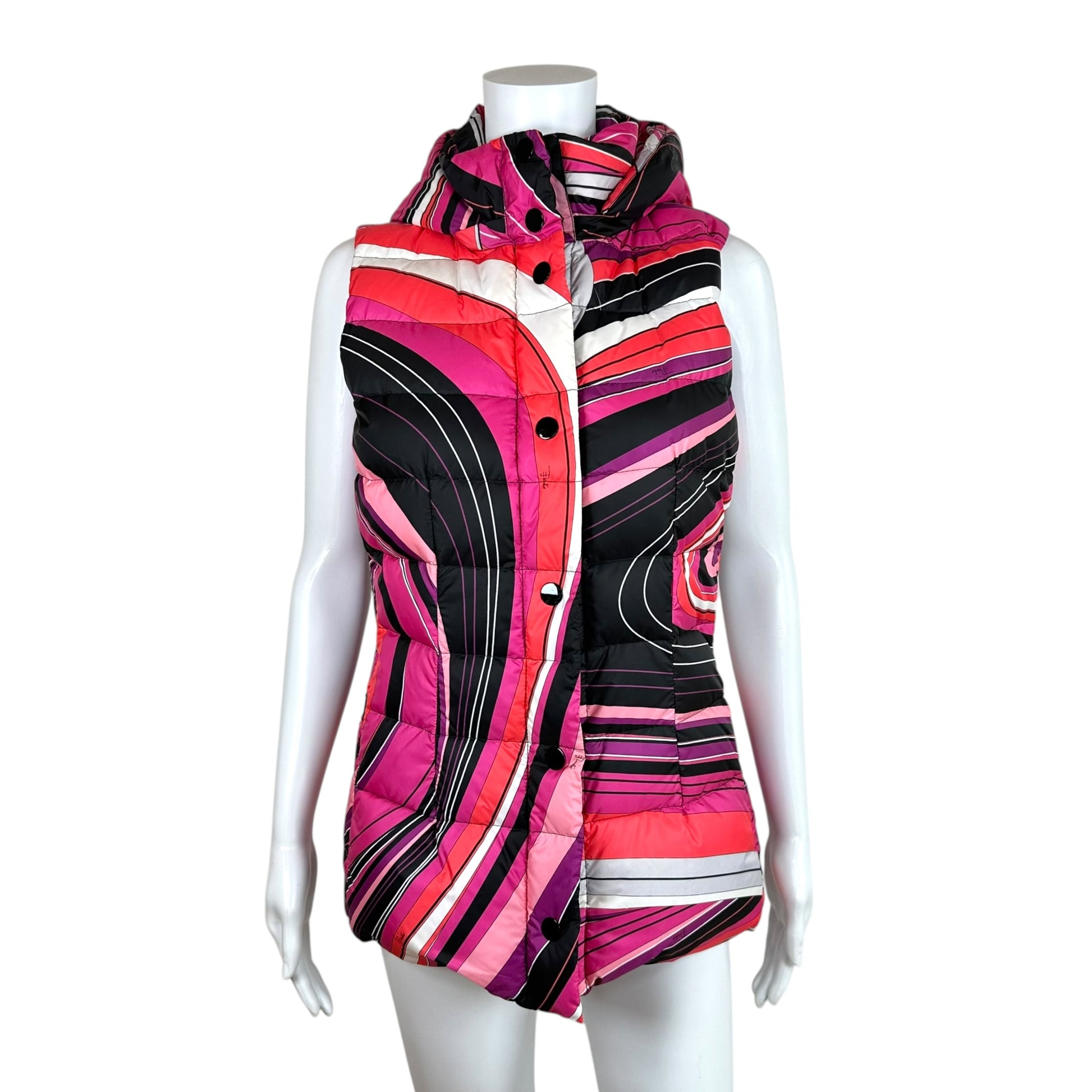 Emilio Pucci Pink Printed Hooded Down-Fill Vest