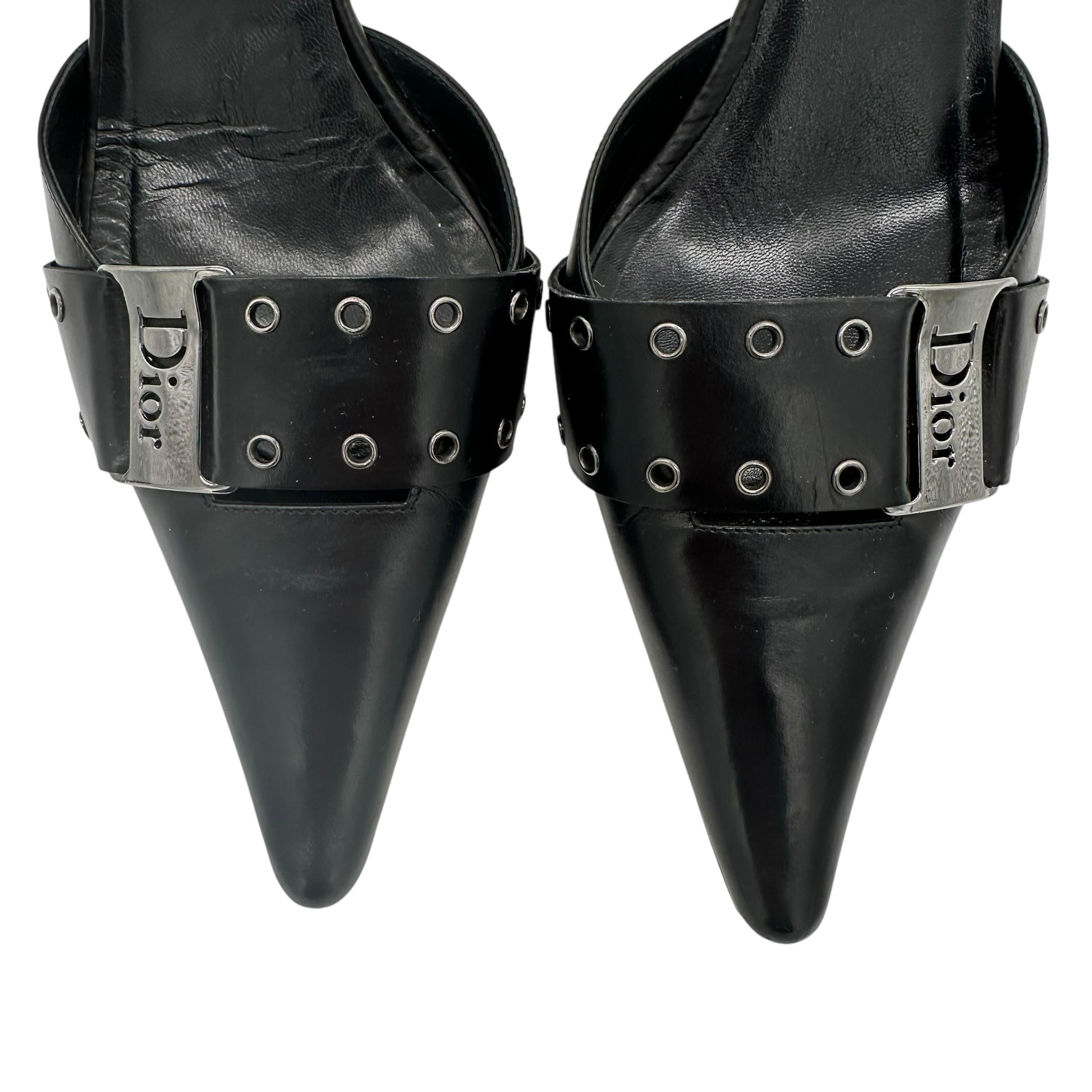 Christian Dior Street Chic Black Leather Mule Heels - Outfit Repeater
