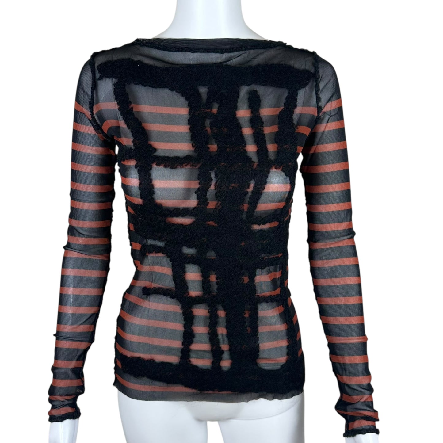 Jean Paul Gaultier Striped Ruffle & Mesh Longsleeve Top