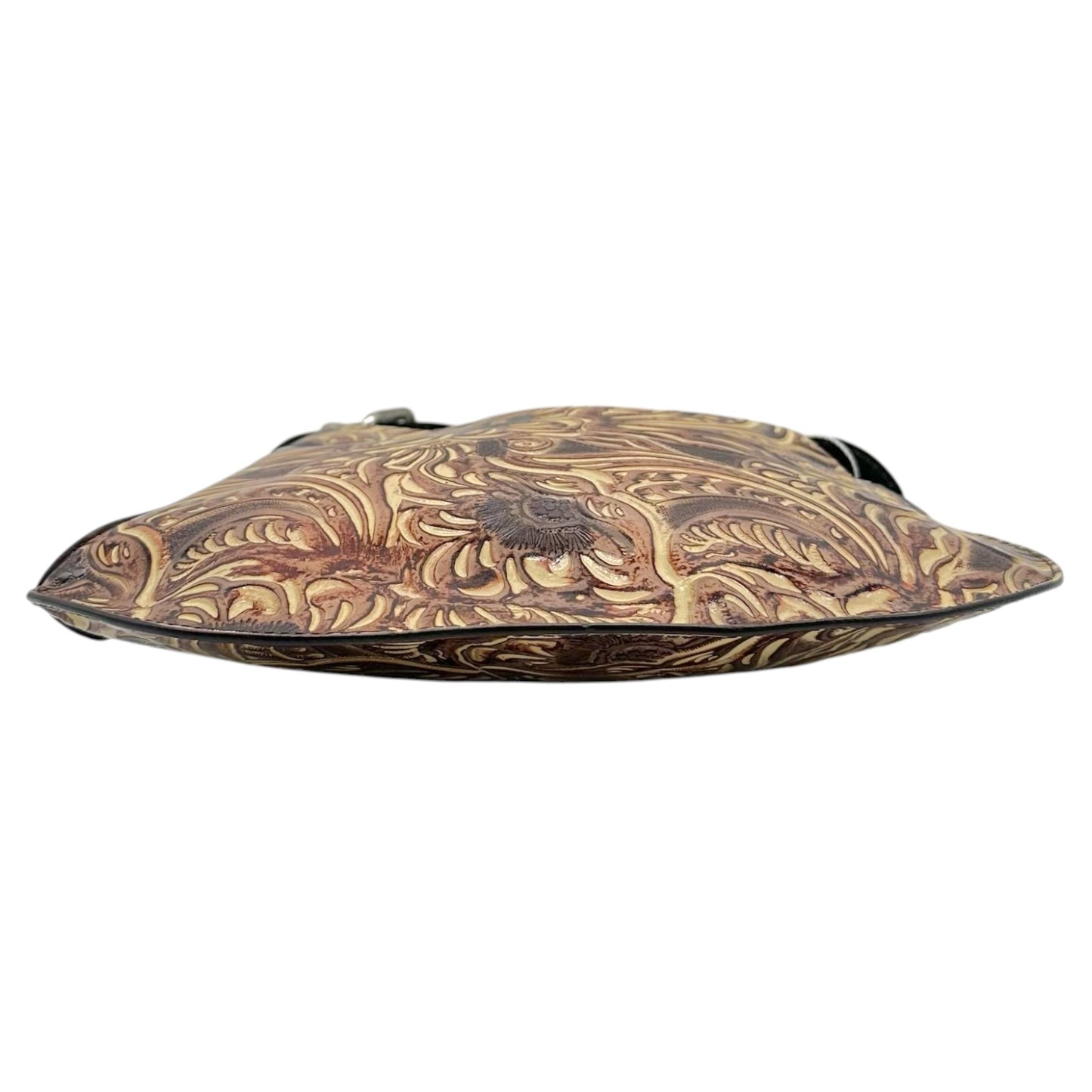 Fendi Medium Oyster Shoulder Bag Brown Floral Embossed Leather