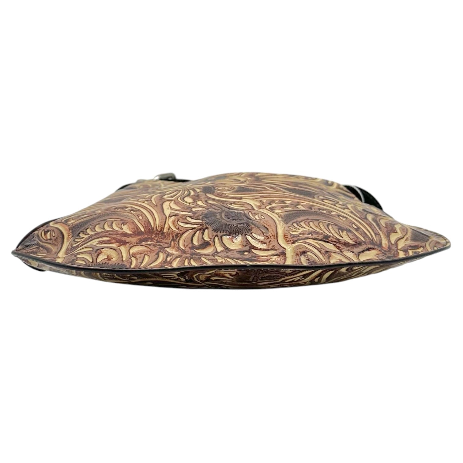 Fendi Medium Oyster Shoulder Bag Brown Floral Embossed Leather