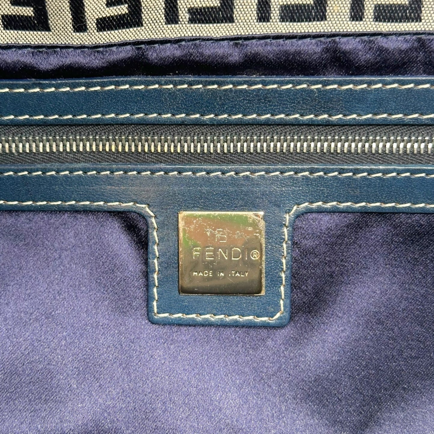 Fendi Navy Blue Zucchino Monogram Baguette Bag