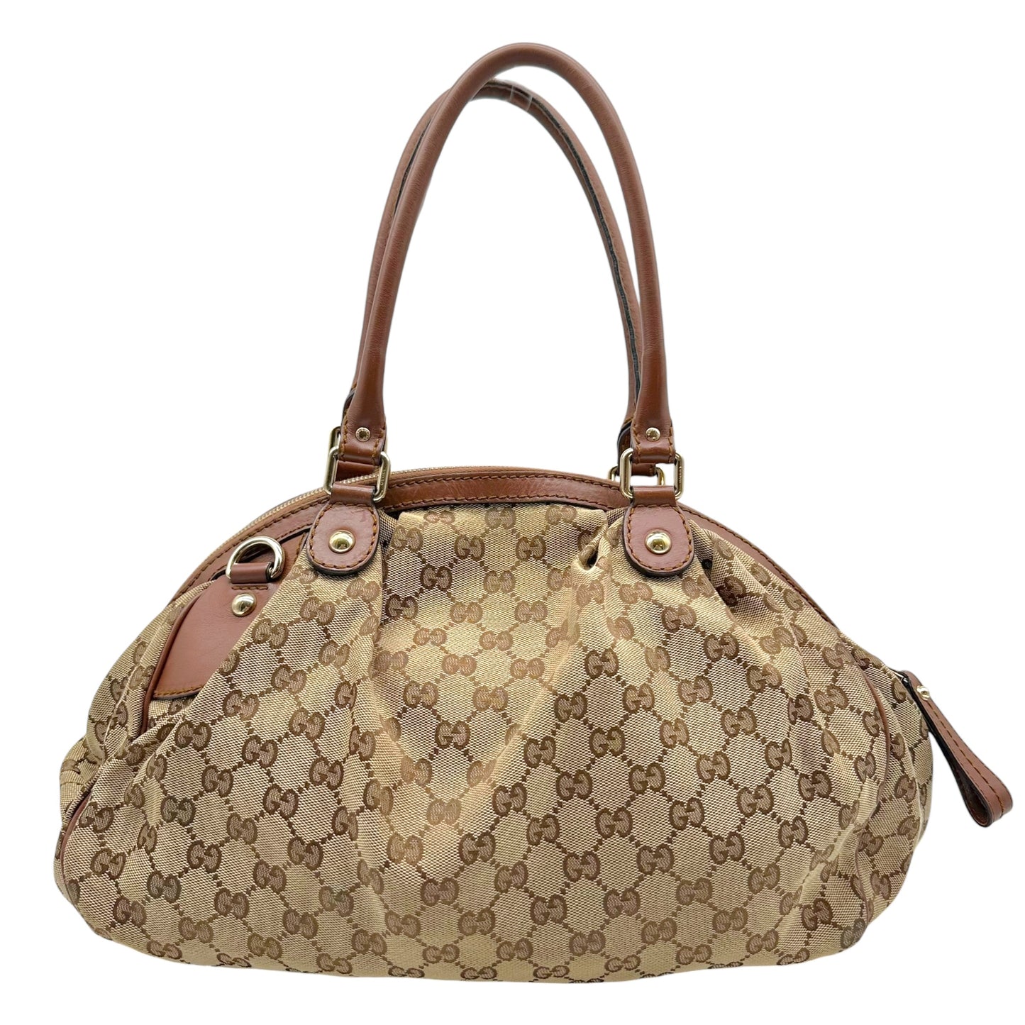 Gucci Tan Monogram & Brown Leather Sukey 2-Way Bag