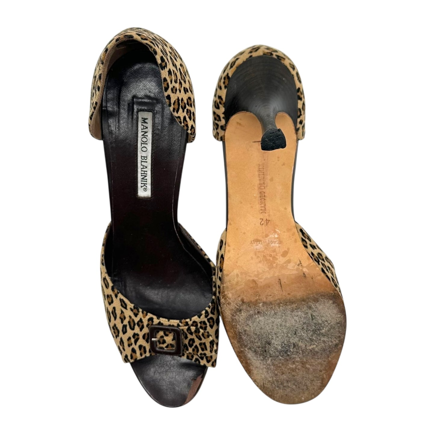 Manolo Blahnik Leopard Print Suede D'Orasay Sandal Heels